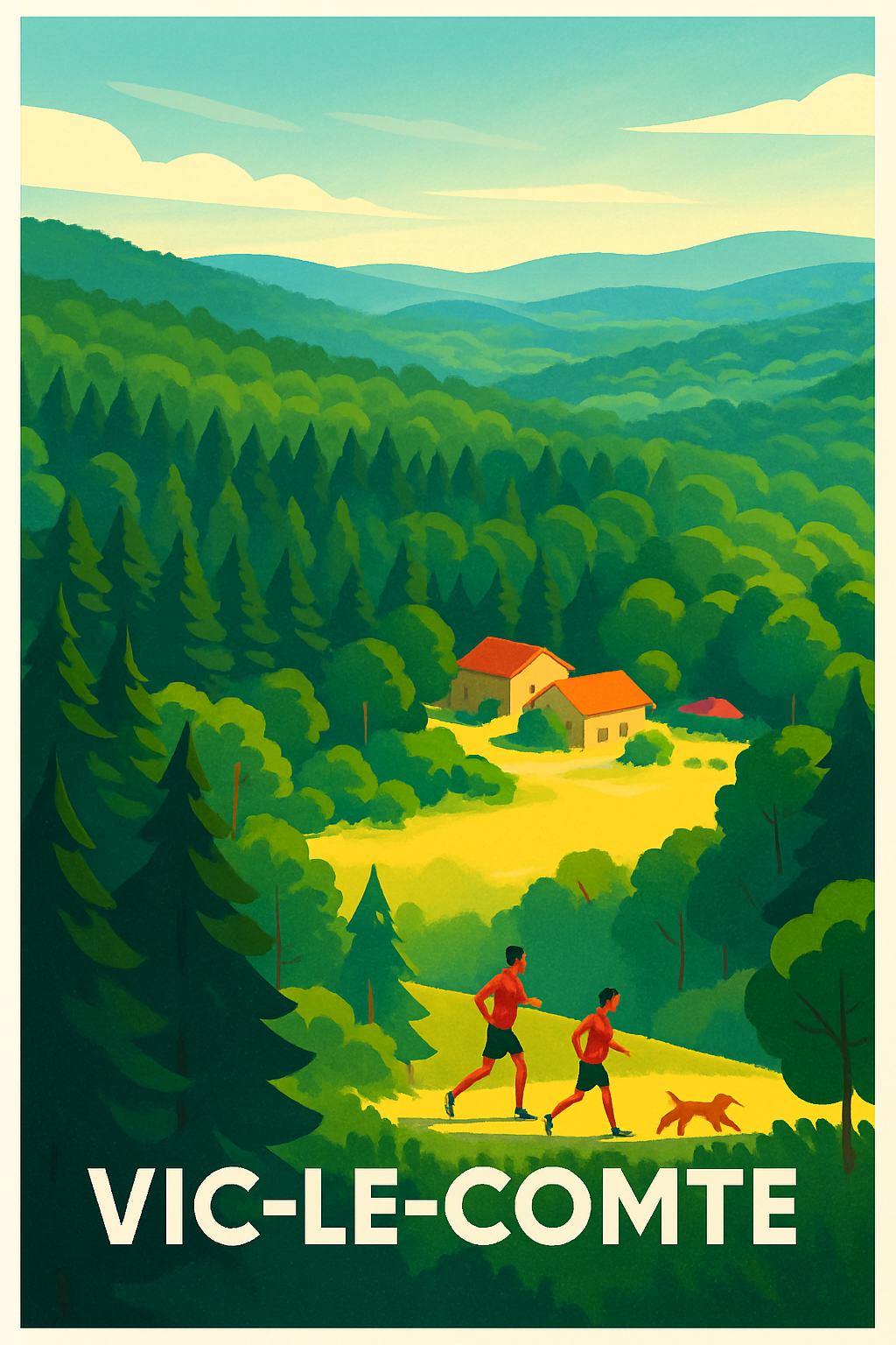 Affiche Vic-le-Comte — Évasion nature et dynamique · poster d'art de Vic-le-Comte