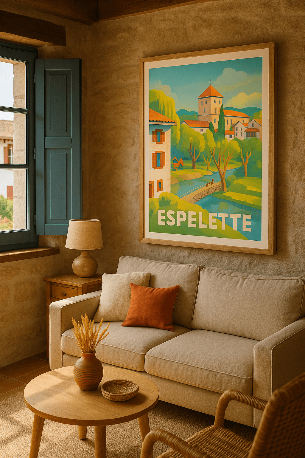 Affiche Espelette — Douceur et charme basque au fil de l'eau · poster d'art de Espelette
