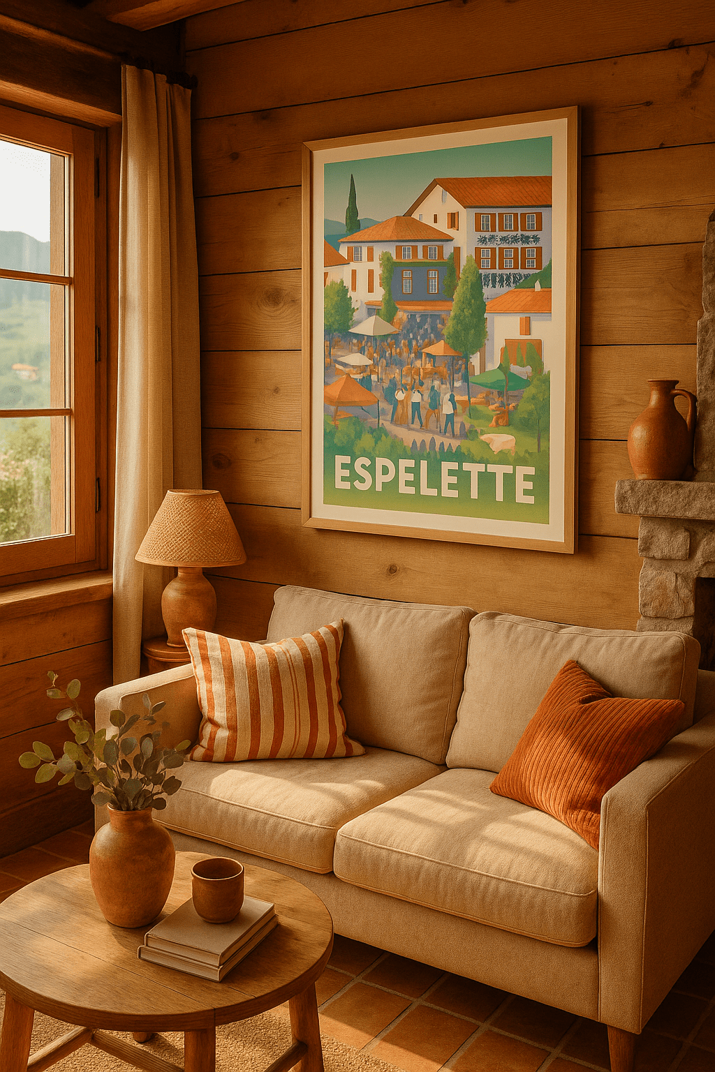 Affiche Espelette — L'animation conviviale du marché traditionnel · poster d'art de Espelette