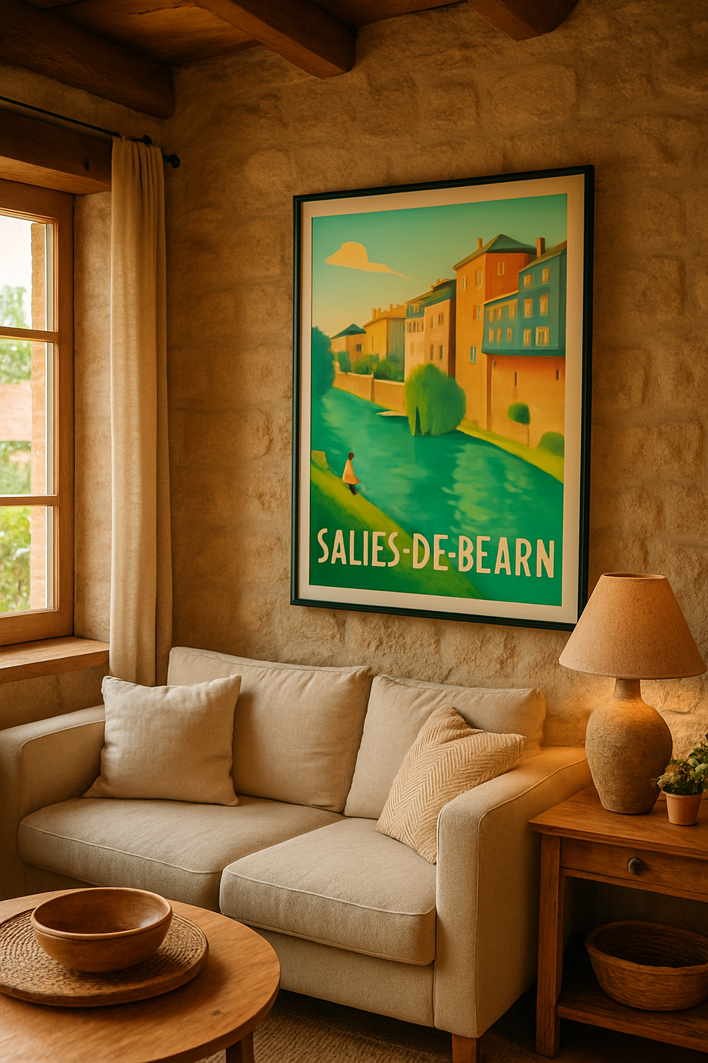 Affiche Salies-de-Béarn — Charme et quiétude au fil de l'eau · poster d'art de Salies-de-Béarn