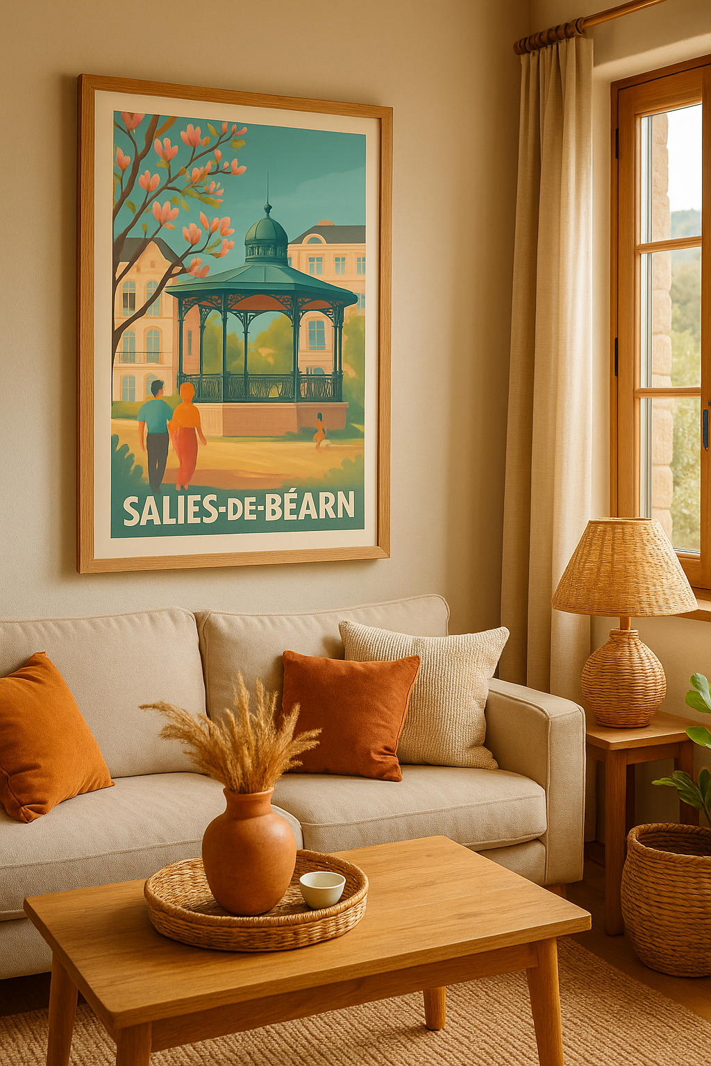Affiche Salies-de-Béarn — Charme et sérénité au kiosque central · poster d'art de Salies-de-Béarn