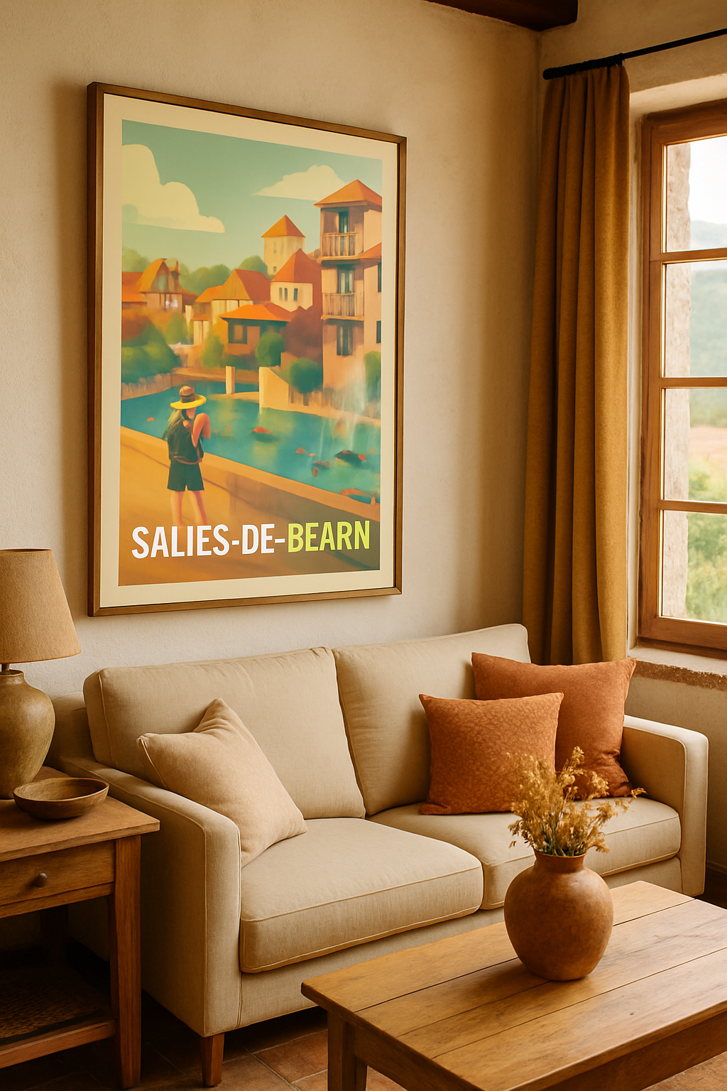 Affiche Salies-de-Béarn — Charme paisible au fil de l'eau · poster d'art de Salies-de-Béarn