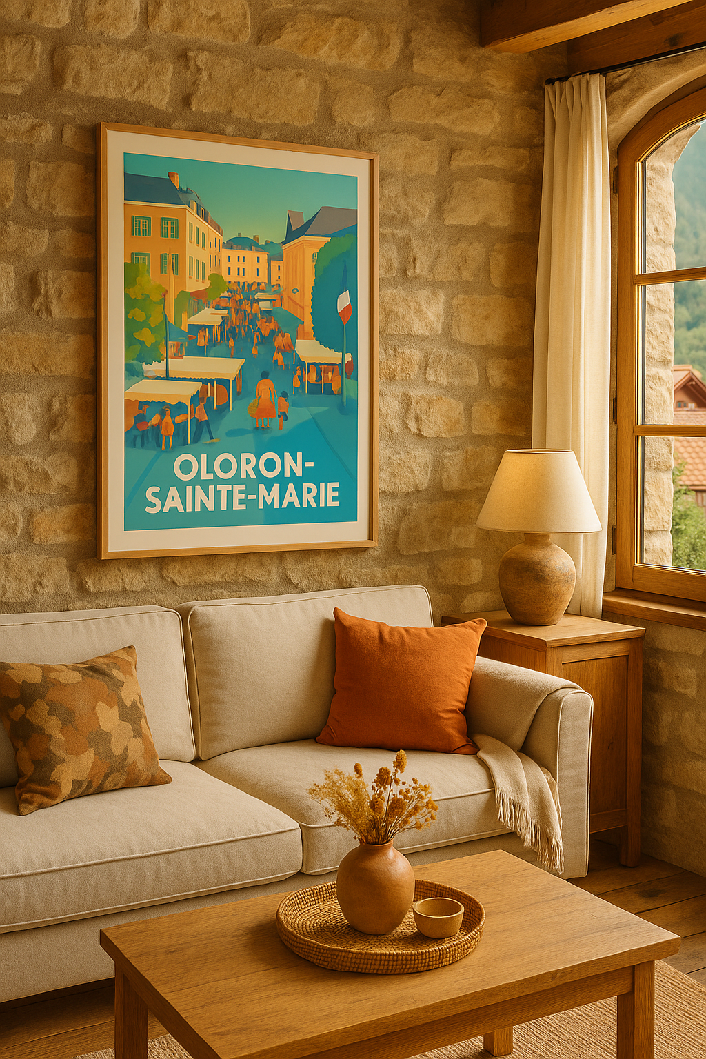 Affiche Oloron-Sainte-Marie — Ambiance conviviale du marché · poster d'art de Oloron-Sainte-Marie