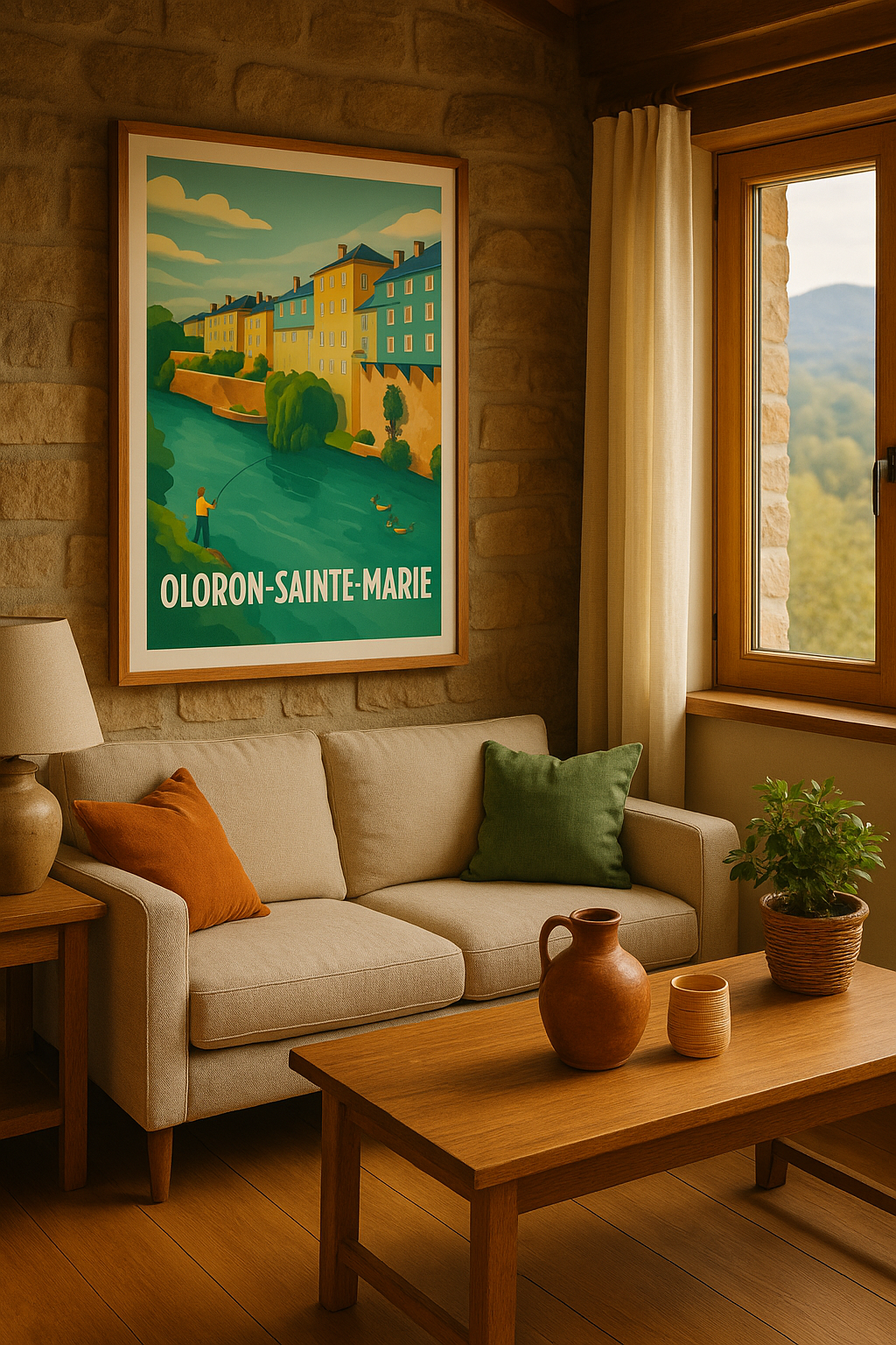 Pyrénées-Atlantiques France Affiche Oloron-Sainte-Marie - Charme paisible au bord de l'eau