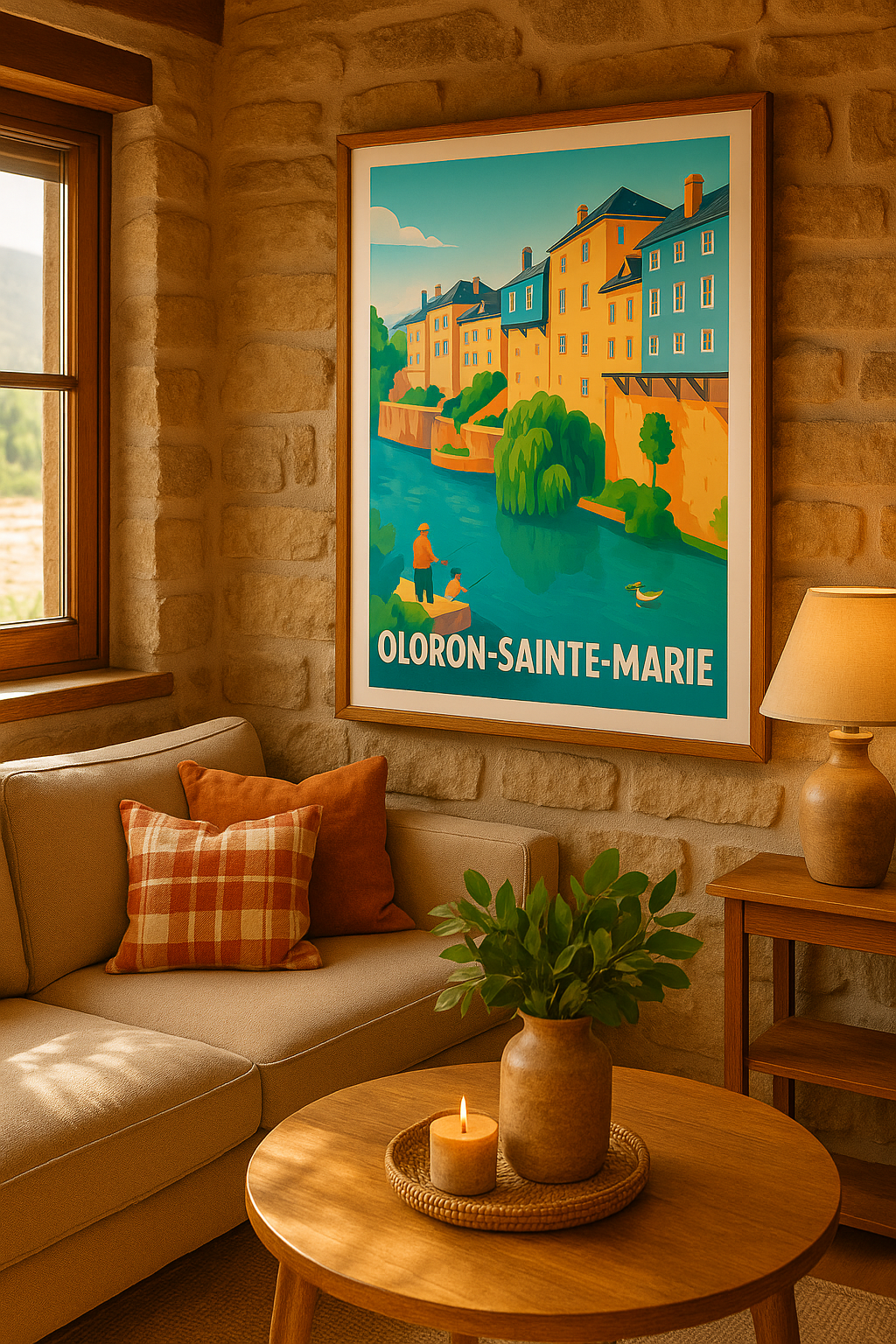 Affiche Oloron-Sainte-Marie — Charme tranquille au bord de l'eau · poster d'art de Oloron-Sainte-Marie
