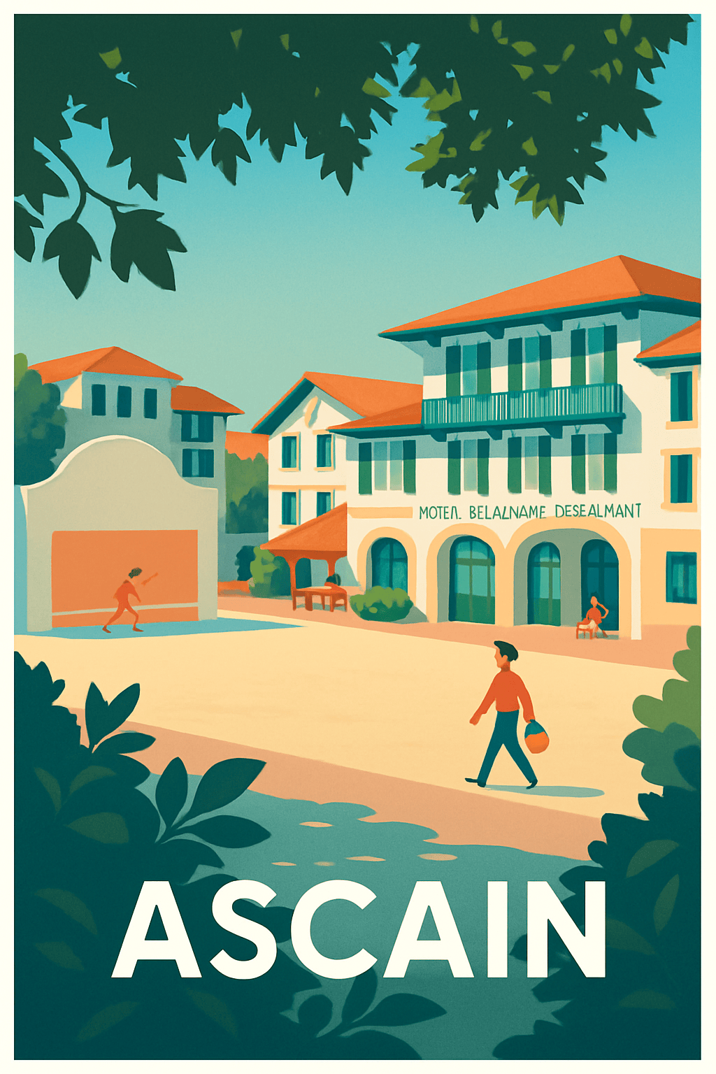 Pyrénées-Atlantiques France Pas de Cadre / 20 × 30cm Affiche de Ascain - Charme Basque au cœur du village