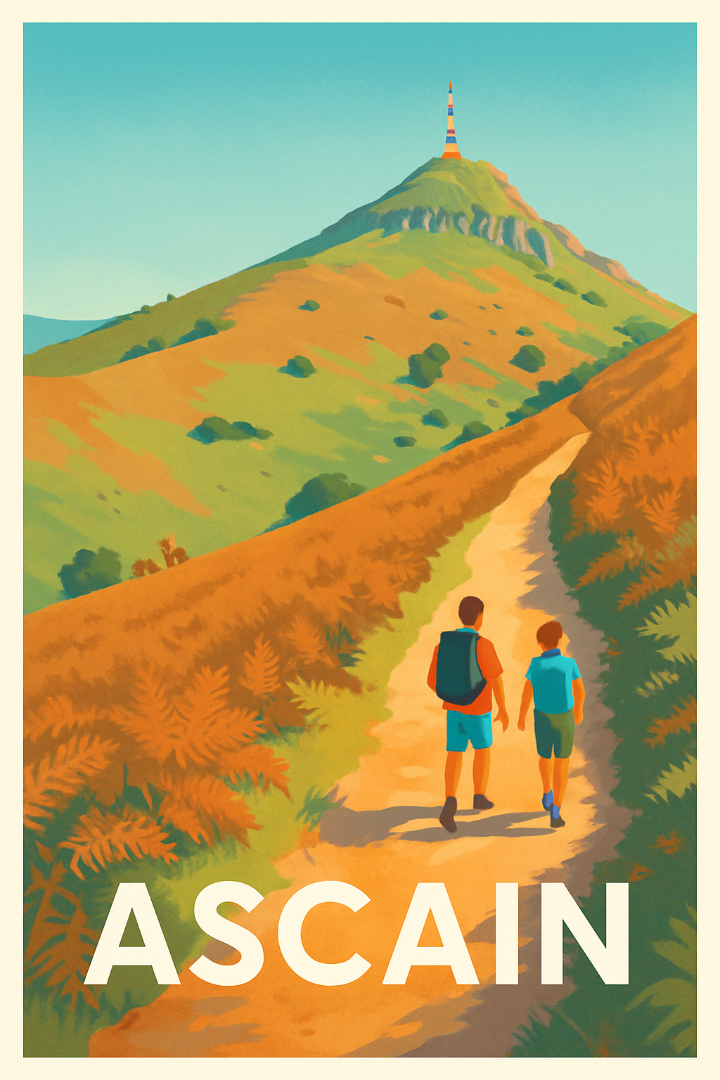 Pyrénées-Atlantiques France Pas de Cadre / 20 × 30cm Affiche de Ascain - Invitation à la randonnée au Pays Basque