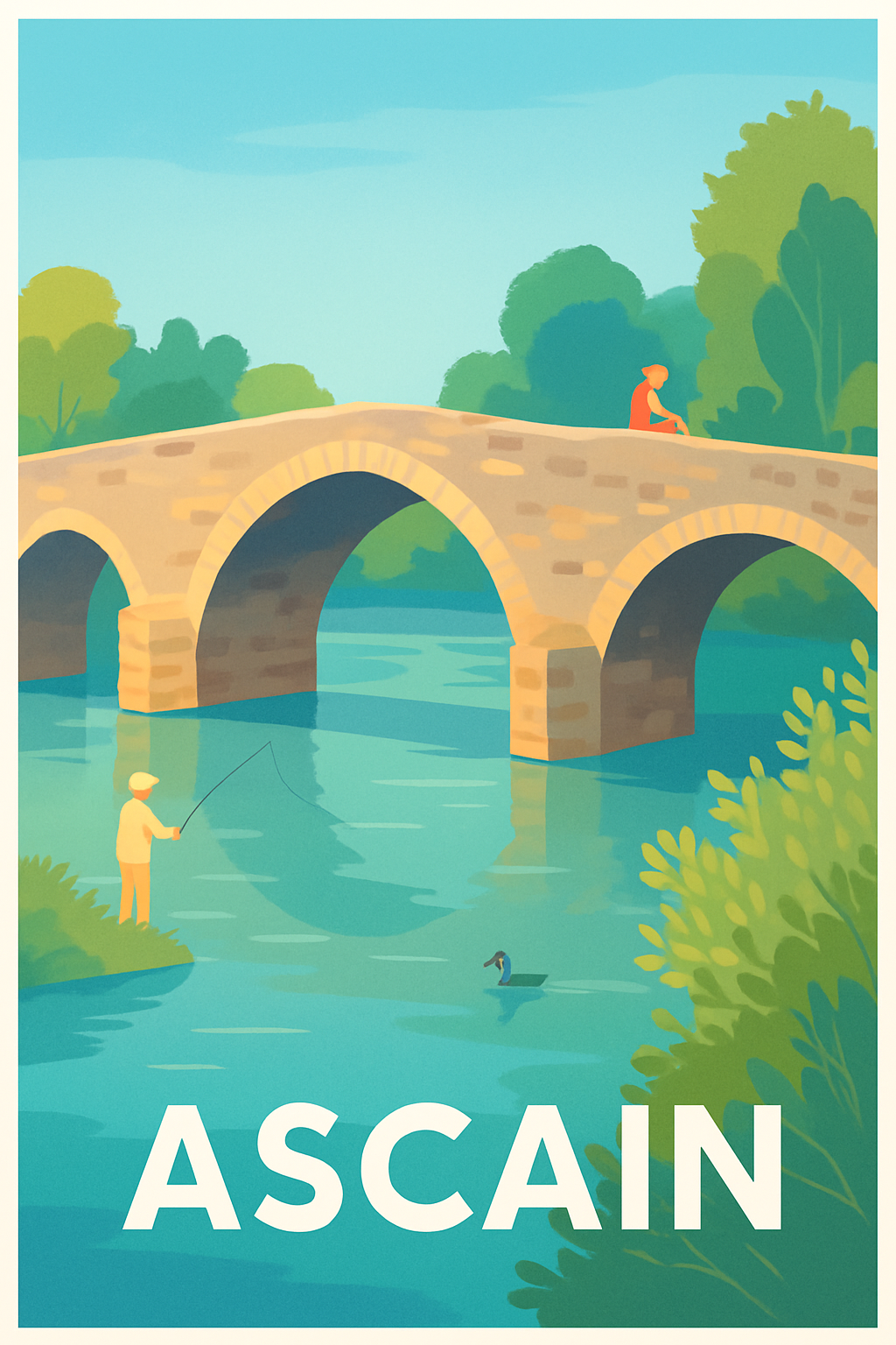 Pyrénées-Atlantiques France Pas de Cadre / 20 × 30cm Affiche de Ascain - Sérénité et nature au fil de l'eau