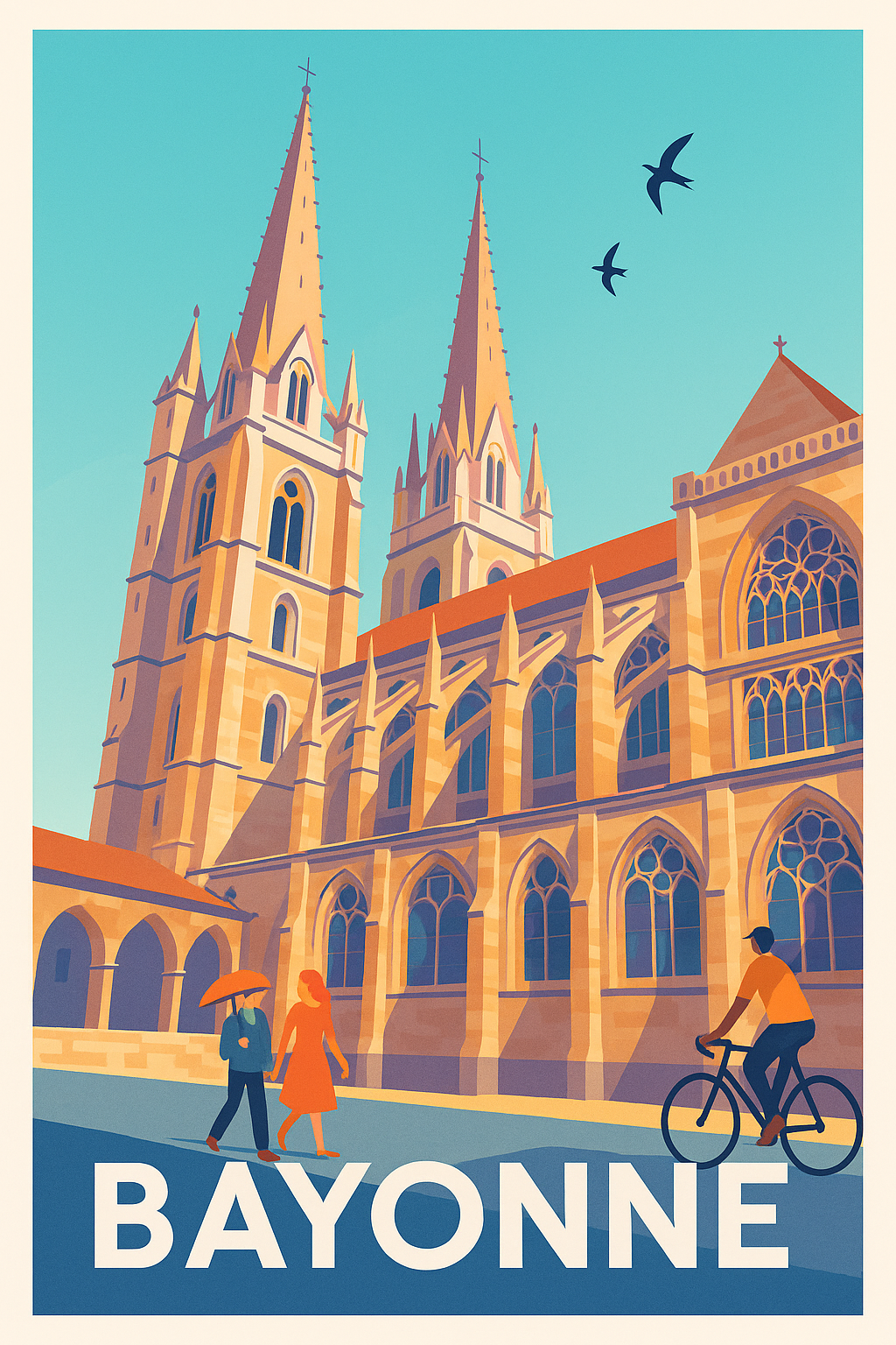 Pyrénées-Atlantiques France Pas de Cadre / 20 × 30cm Affiche de Bayonne - Charme gothique entre ciel bleu et traditions