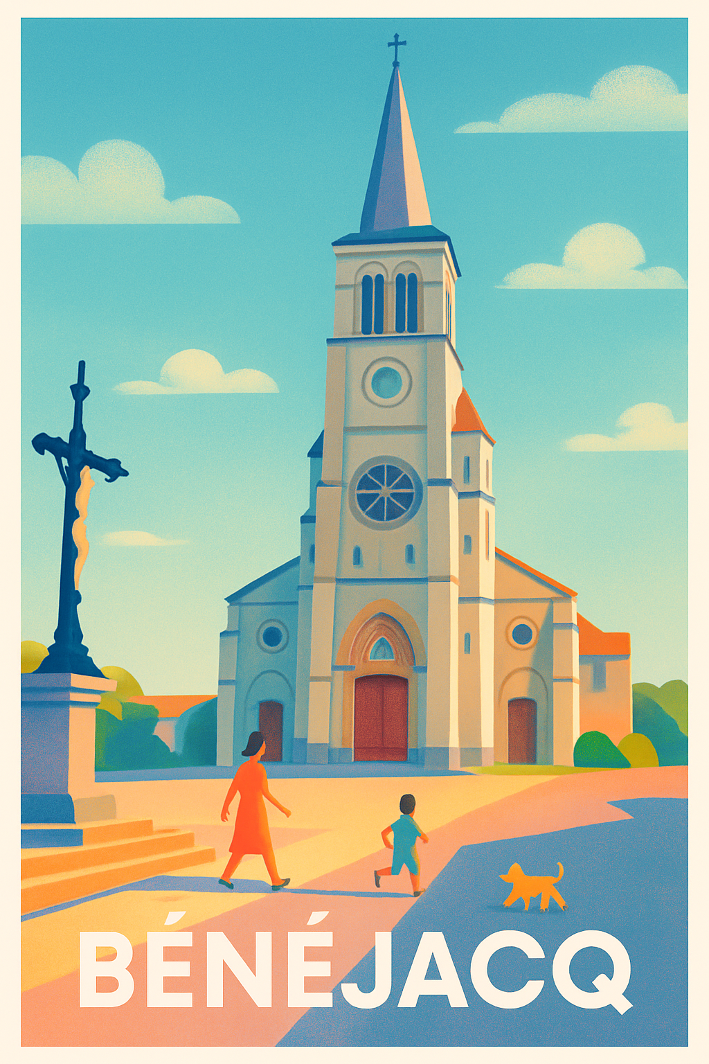 Pyrénées-Atlantiques France Pas de Cadre / 20 × 30cm Affiche de Bénéjacq - Charme et sérénité en Béarn