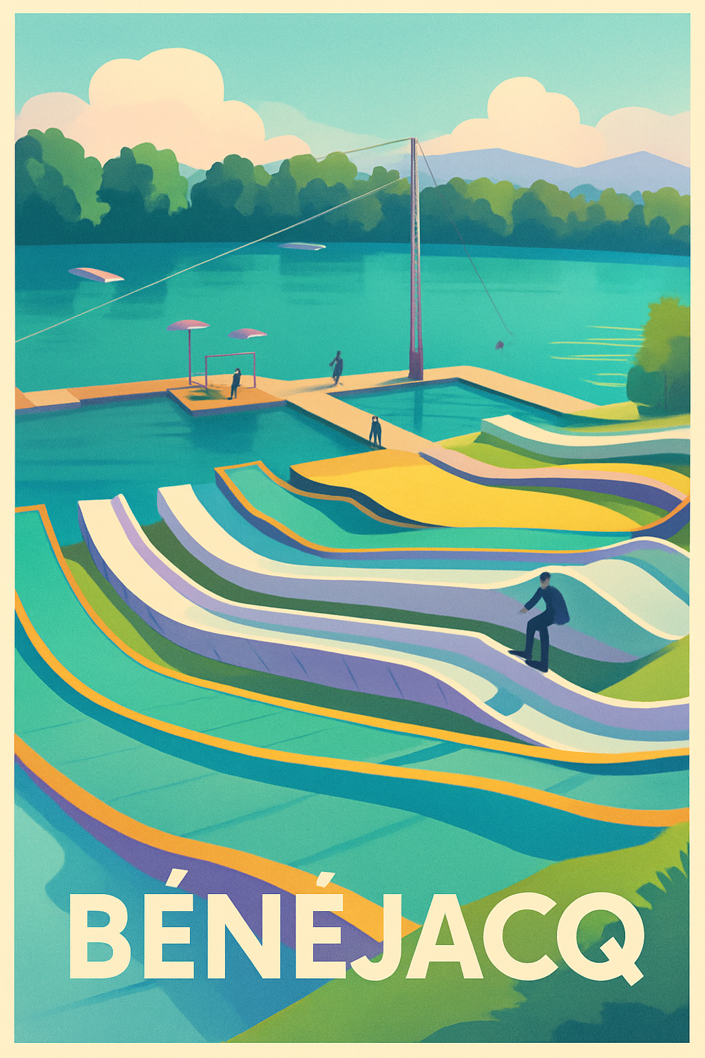 Pyrénées-Atlantiques France Pas de Cadre / 20 × 30cm Affiche de Bénéjacq - L'été ludique au parc aquatique