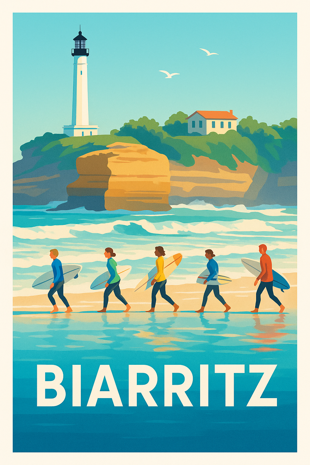 Pyrénées-Atlantiques France Pas de Cadre / 20 × 30cm Affiche de Biarritz - L'Esprit Côtier et Surf Élégant