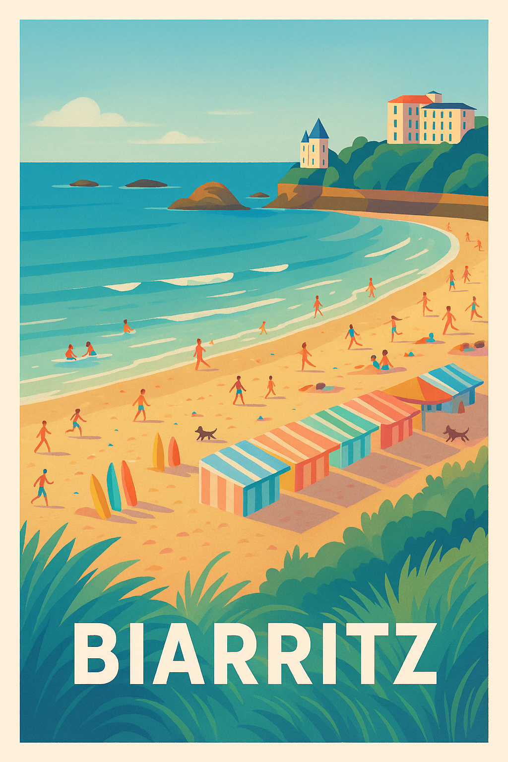 Pyrénées-Atlantiques France Pas de Cadre / 20 × 30cm Affiche de Biarritz - Plage et ambiance estivale en bord de mer