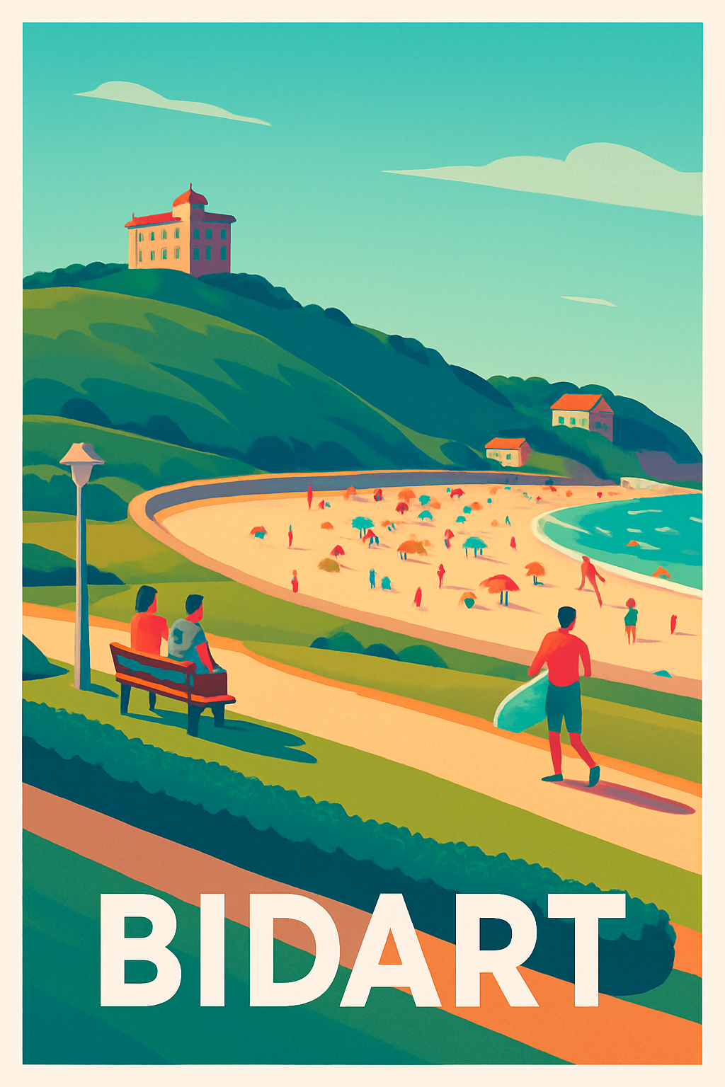 Pyrénées-Atlantiques France Pas de Cadre / 20 × 30cm Affiche de Bidart - L'élégance de la côte basque en été