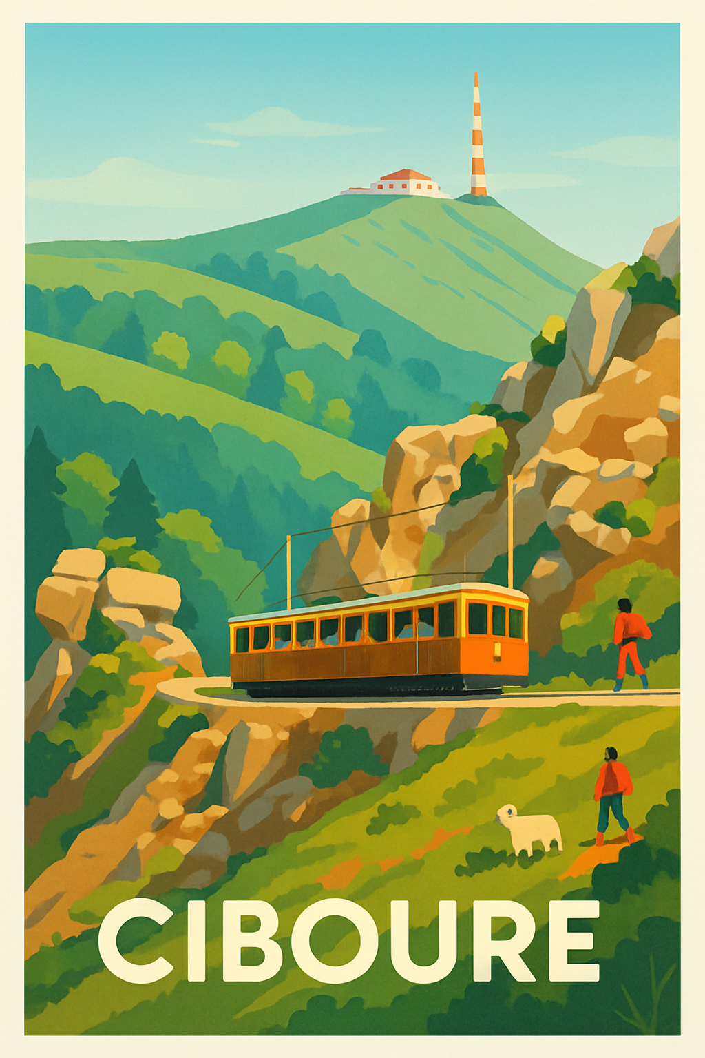 Pyrénées-Atlantiques France Pas de Cadre / 20 × 30cm Affiche de Ciboure - L'ambiance paisible du train de montagne