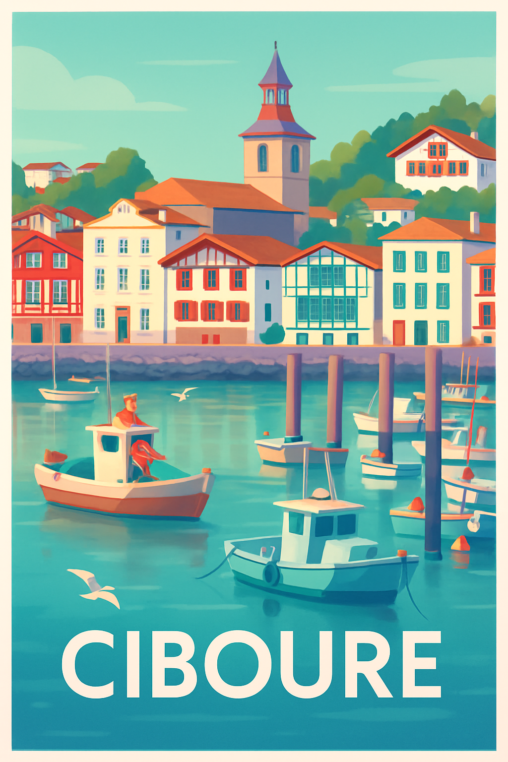 Pyrénées-Atlantiques France Pas de Cadre / 20 × 30cm Affiche de Ciboure - L'escale paisible au bord de l'eau