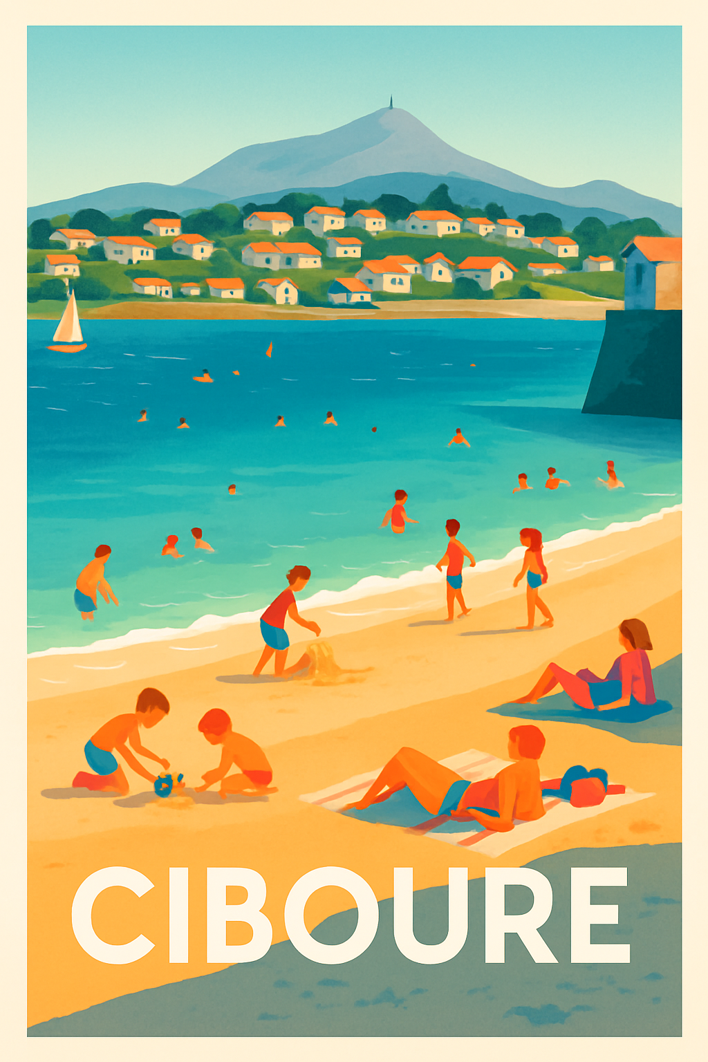 Pyrénées-Atlantiques France Pas de Cadre / 20 × 30cm Affiche de Ciboure - L'été ensoleillé sur la plage basque