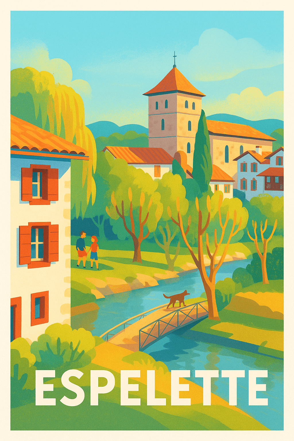 Pyrénées-Atlantiques France Pas de Cadre / 20 × 30cm Affiche de Espelette - Douceur et charme basque au fil de l'eau