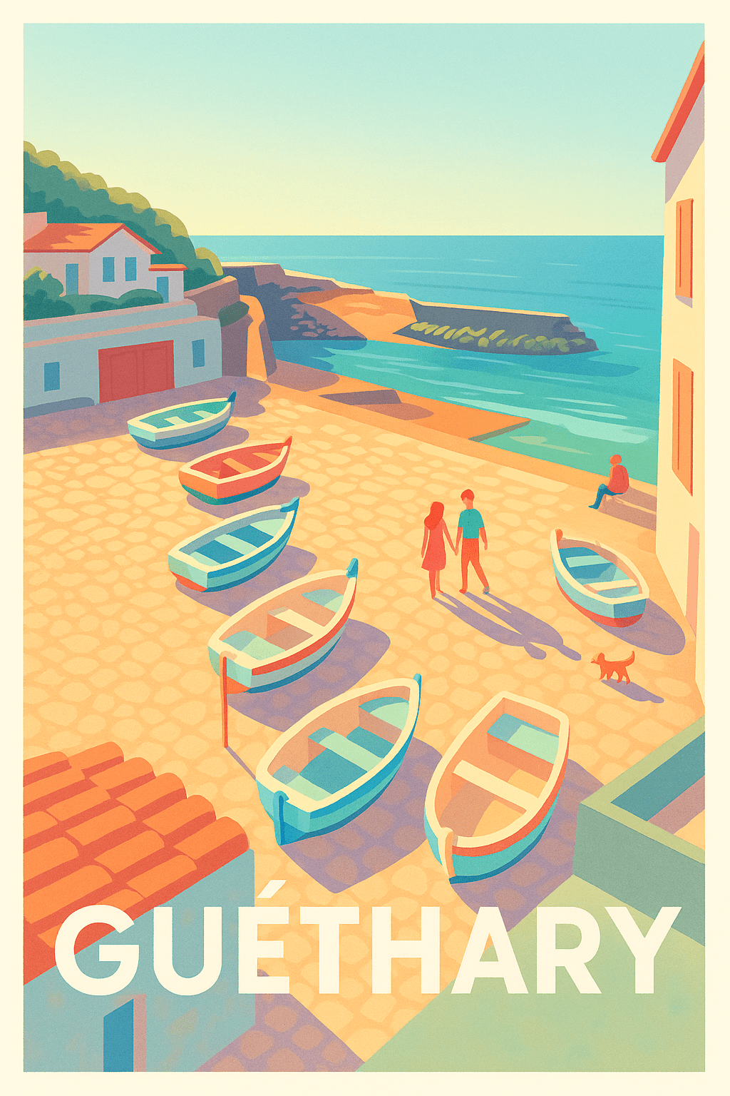Pyrénées-Atlantiques France Pas de Cadre / 20 × 30cm Affiche de Guéthary - Charme côtier et douceur de vivre