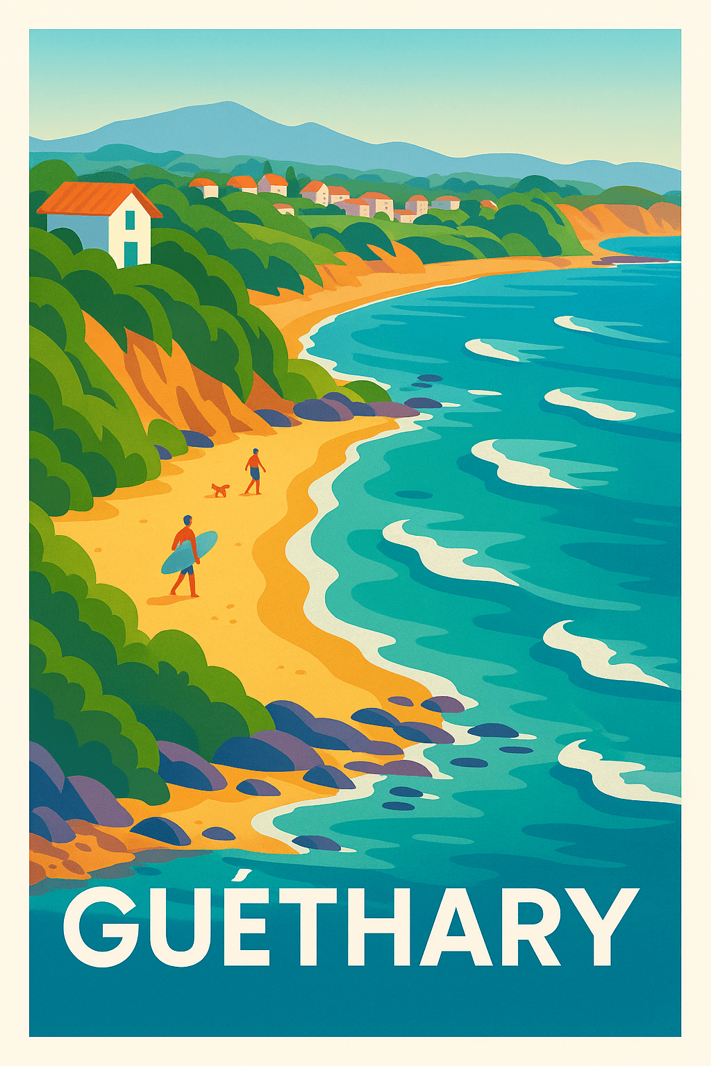 Pyrénées-Atlantiques France Pas de Cadre / 20 × 30cm Affiche de Guéthary - Évasion et douceur océane