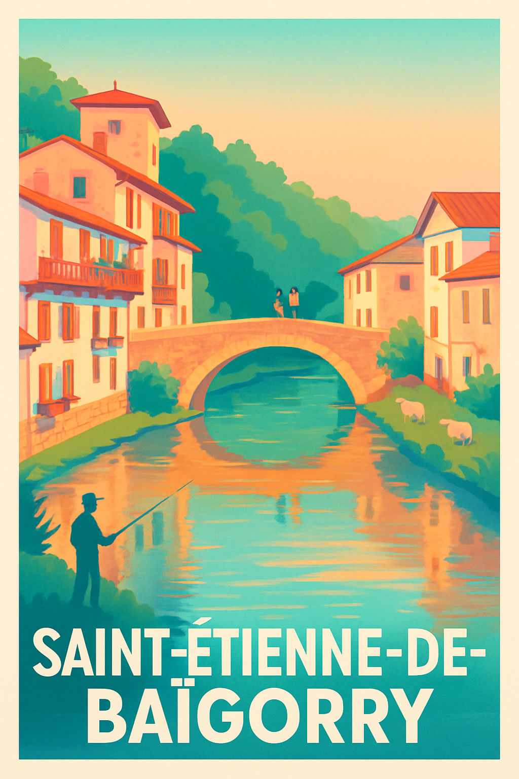 Affiche Saint-Étienne-de-Baïgorry — Charme et sérénité au fil de l'eau · poster d'art de Saint-Étienne-de-Baïgorry