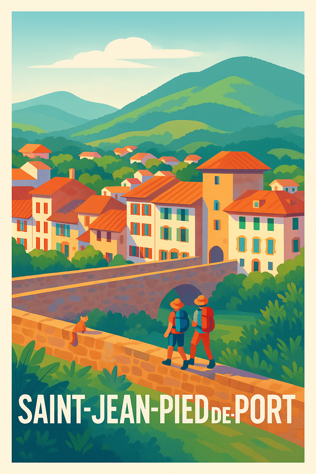 Pyrénées-Atlantiques France Pas de Cadre / 20 × 30cm Affiche de Saint-Jean-Pied-de-Port - Charme et randonnée au Pays Basque