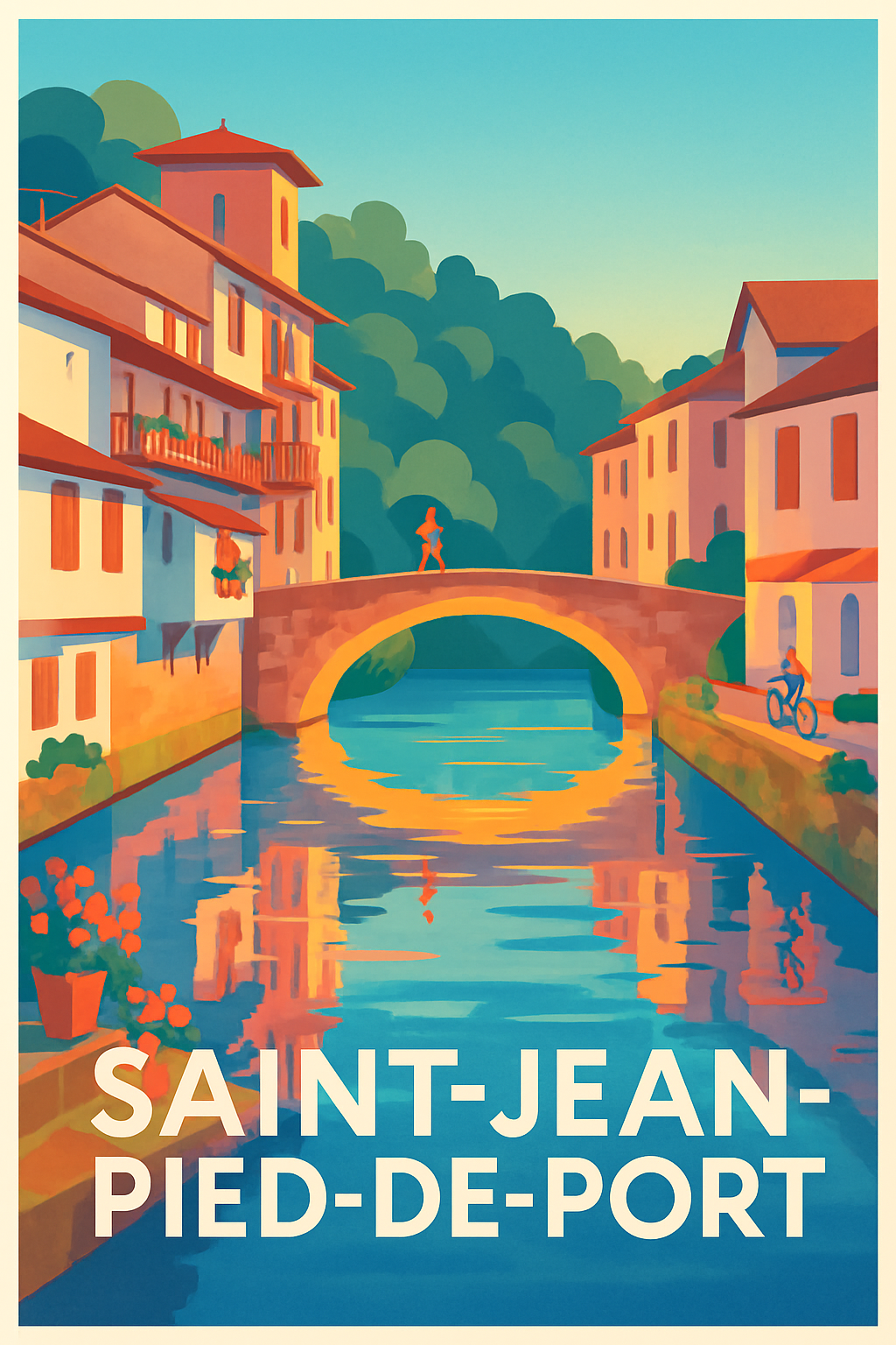 Pyrénées-Atlantiques France Pas de Cadre / 20 × 30cm Affiche de Saint-Jean-Pied-de-Port - Charme et sérénité basques