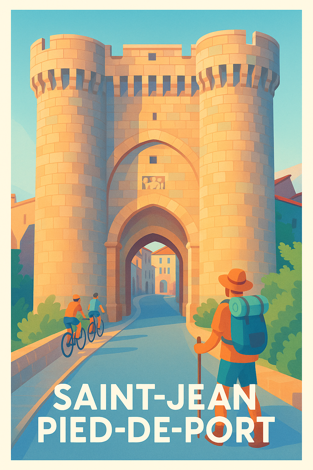 Affiche Saint-Jean-Pied-de-Port — Porte vers l'aventure historique · poster d'art de Saint-Jean-Pied-de-Port