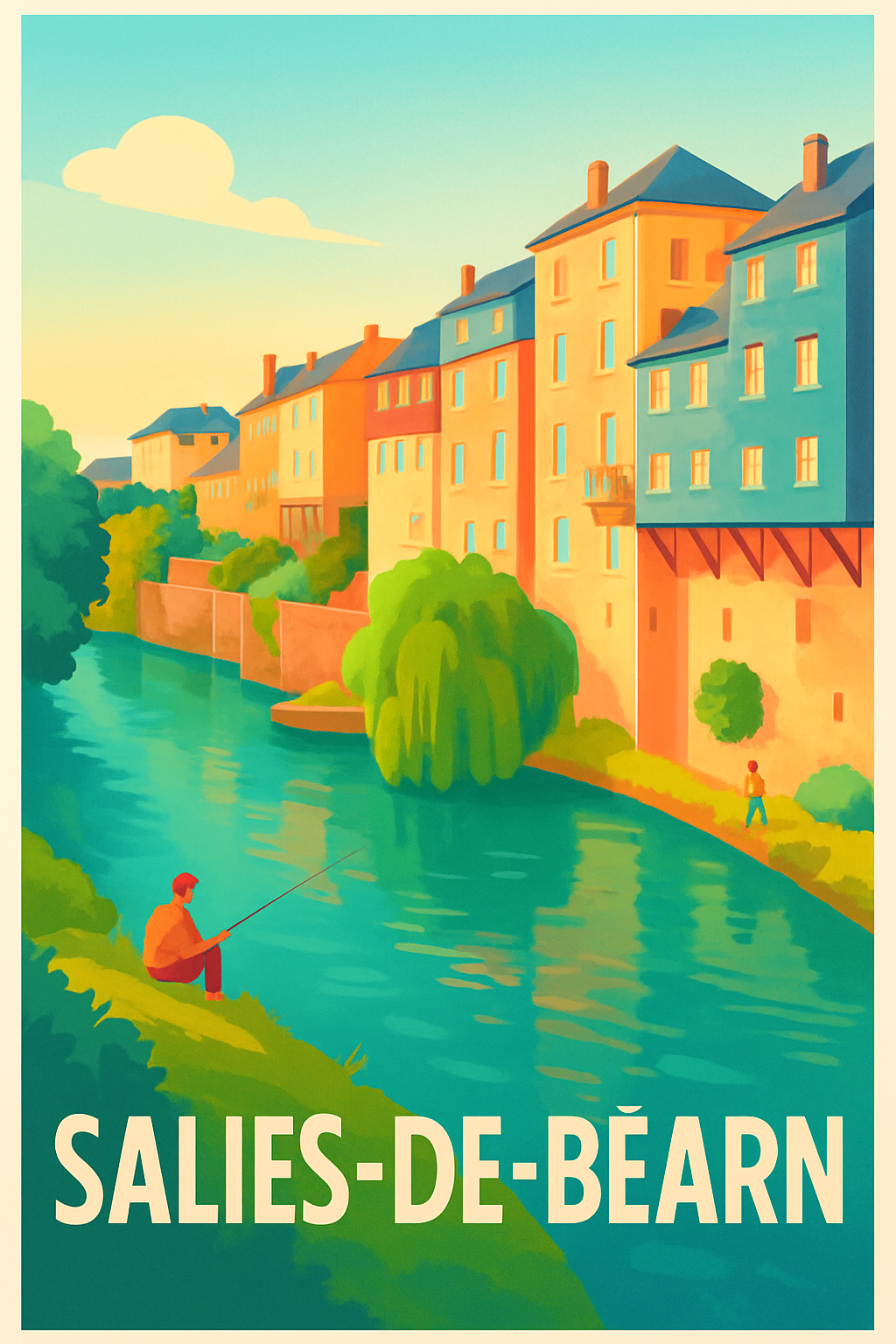 Affiche Salies-de-Béarn — Charme et quiétude au fil de l'eau · poster d'art de Salies-de-Béarn