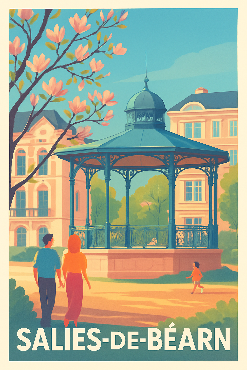 Affiche Salies-de-Béarn — Charme et sérénité au kiosque central · poster d'art de Salies-de-Béarn