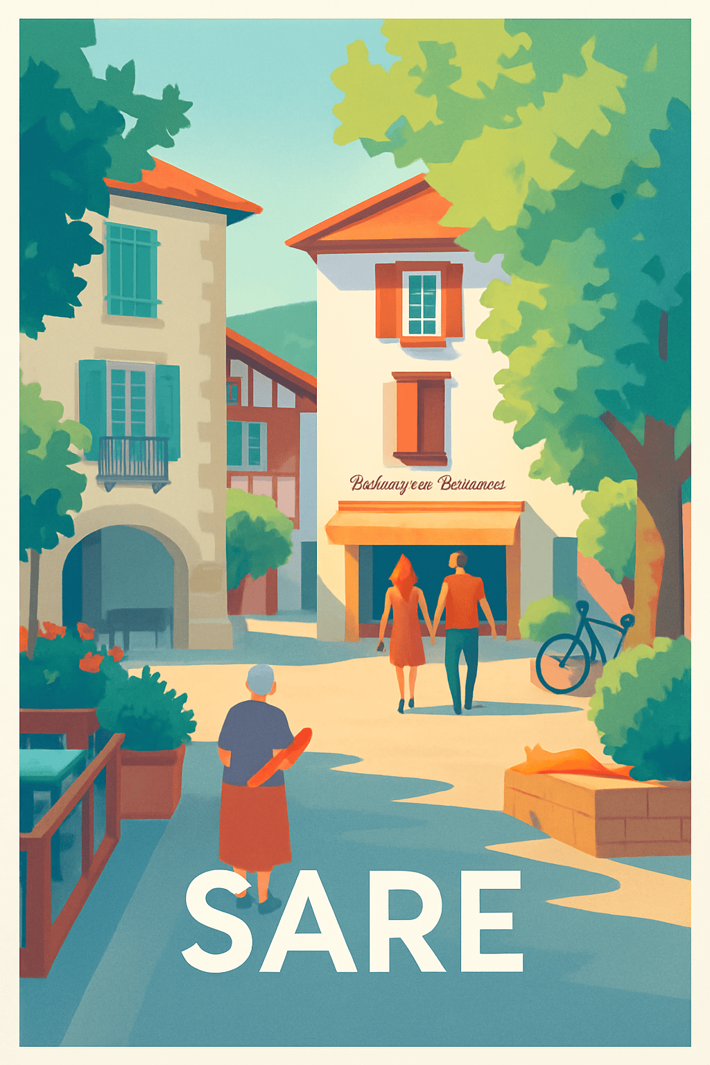 Pyrénées-Atlantiques France Pas de Cadre / 20 × 30cm Affiche de Sare - Charme et douceur basque