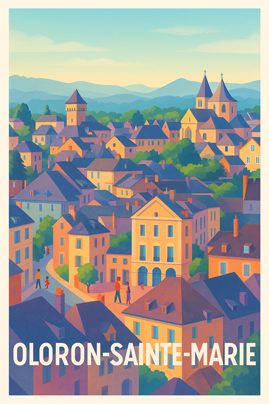 Affiche Oloron-Sainte-Marie — Charme et douceur de vie pyrénéenne · poster d'art de Oloron-Sainte-Marie