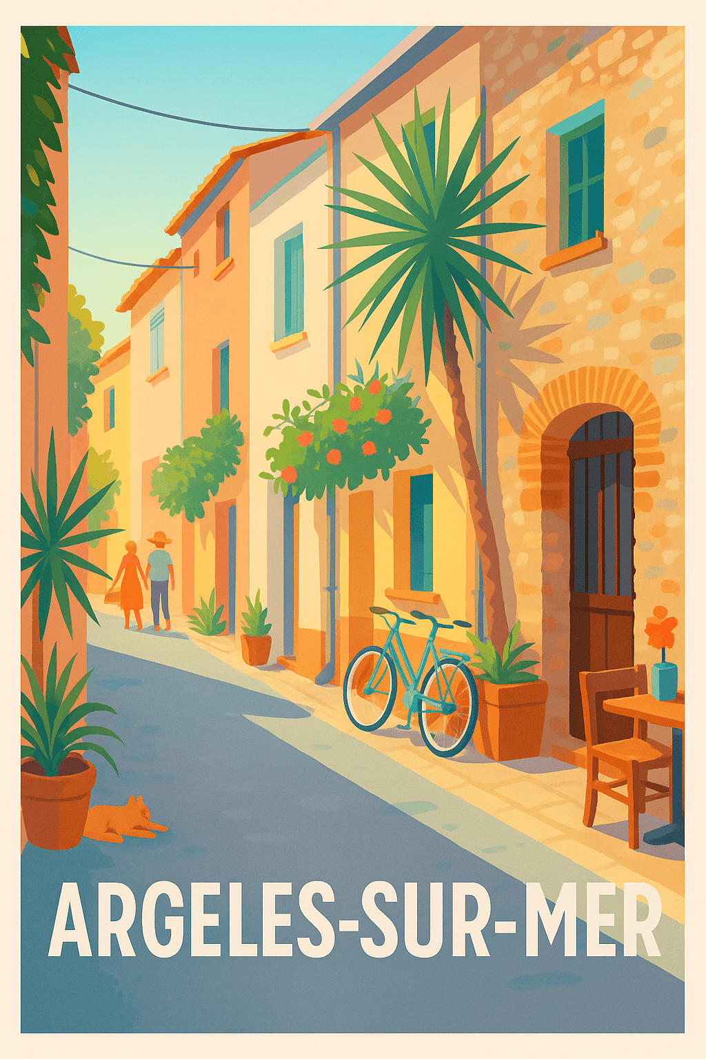 Affiche Argelès-sur-Mer — L'élégance d'une ruelle ensoleillée · poster d'art de Argelès-sur-Mer