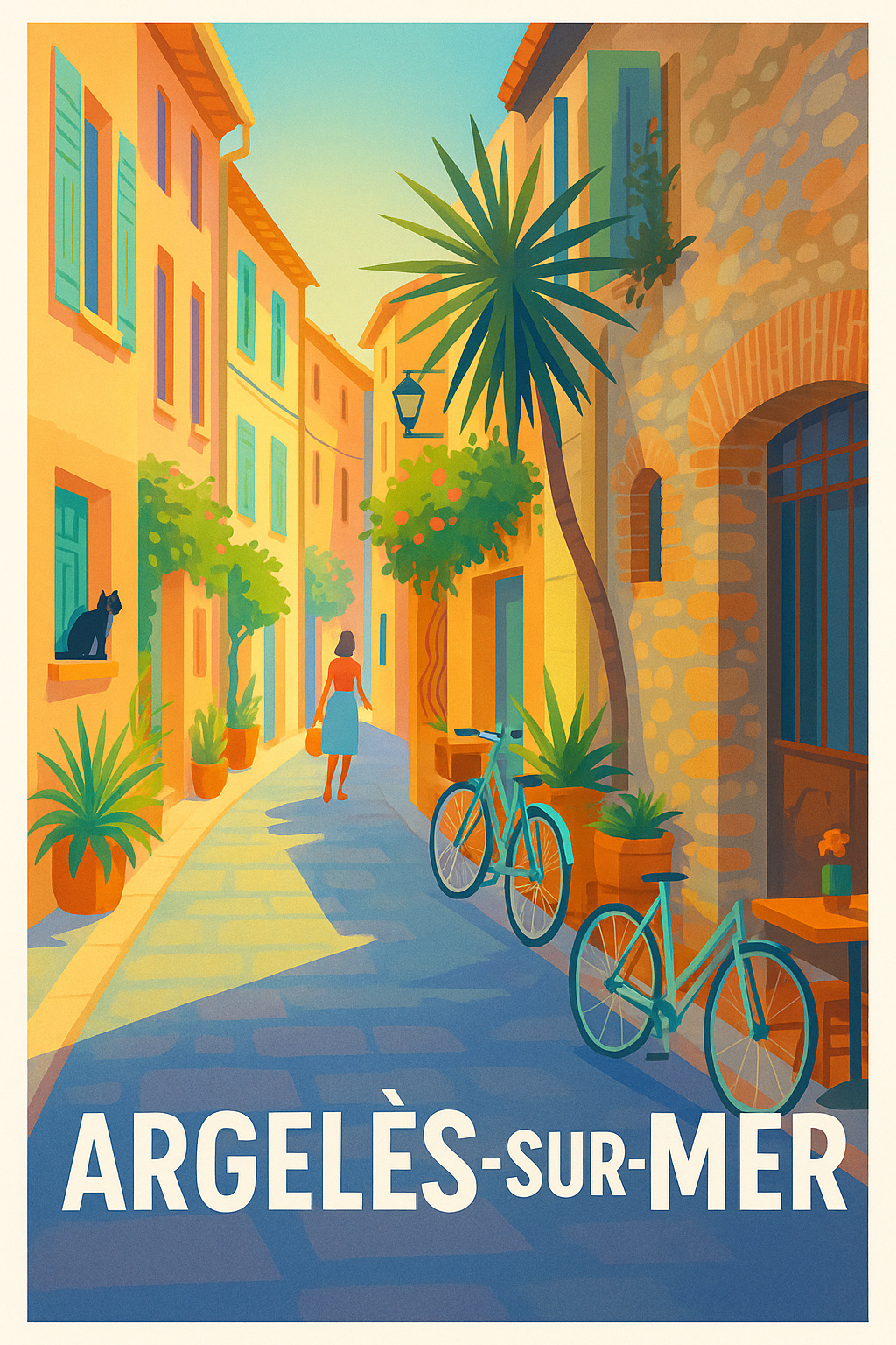 Pyrénées-Orientales France Pas de Cadre / 20 × 30cm Affiche Argelès-sur-Mer - Promenade ensoleillée au cœur du village