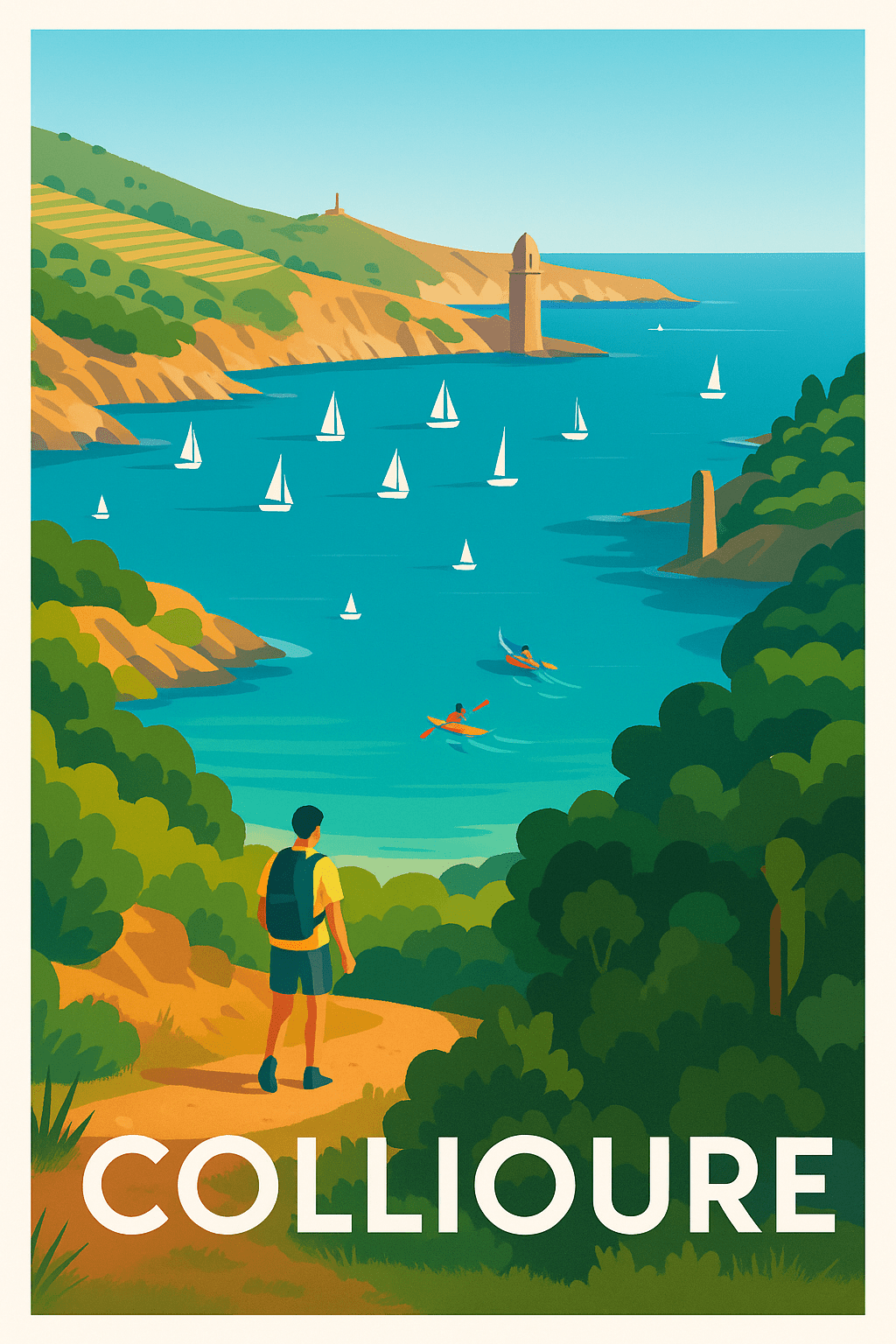 Pyrénées-Orientales France Pas de Cadre / 20 × 30cm Affiche de Collioure - Évasion et sérénité en Méditerranée