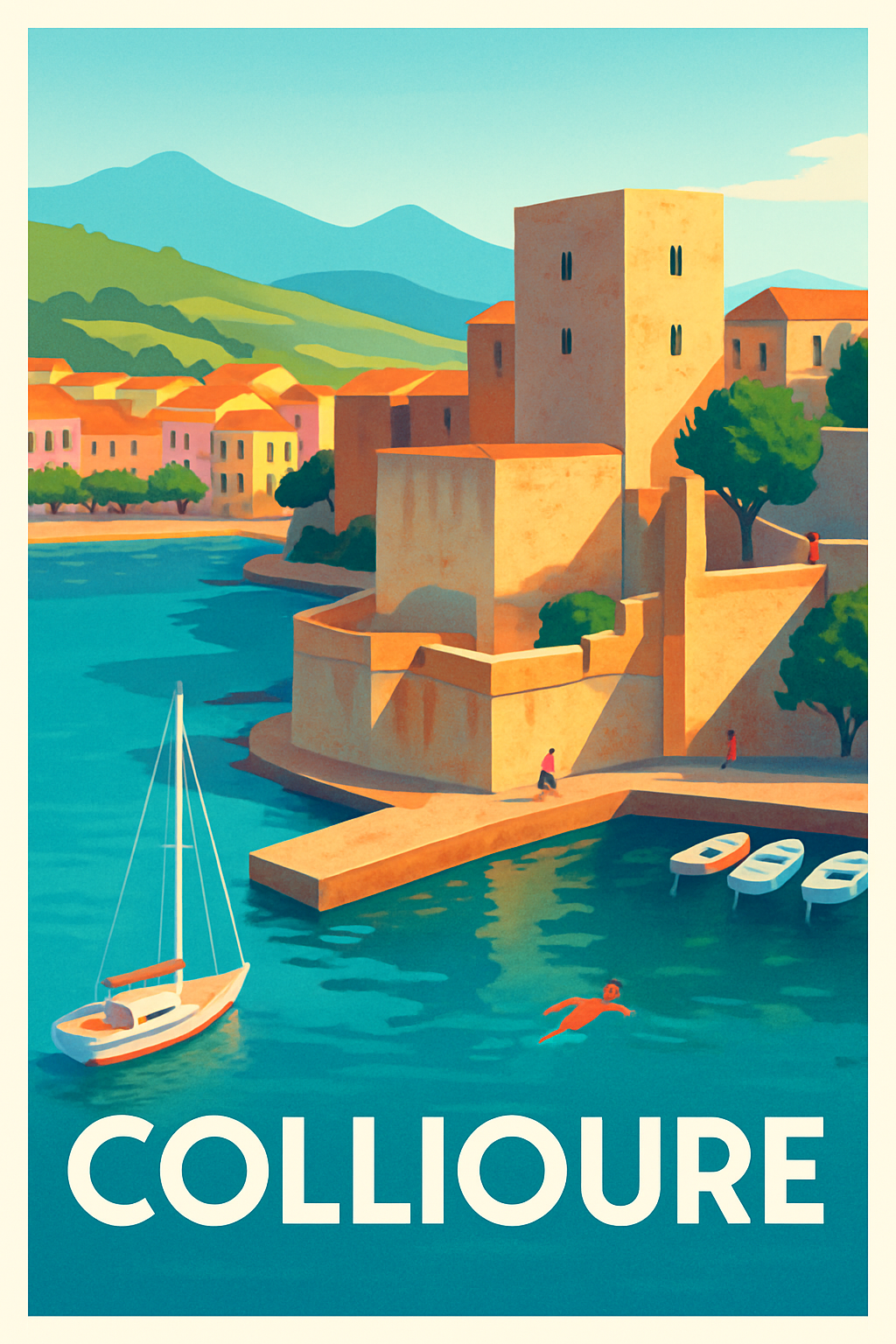 Pyrénées-Orientales France Pas de Cadre / 20 × 30cm Affiche de Collioure - Évasion méditerranéenne au bord de l'eau