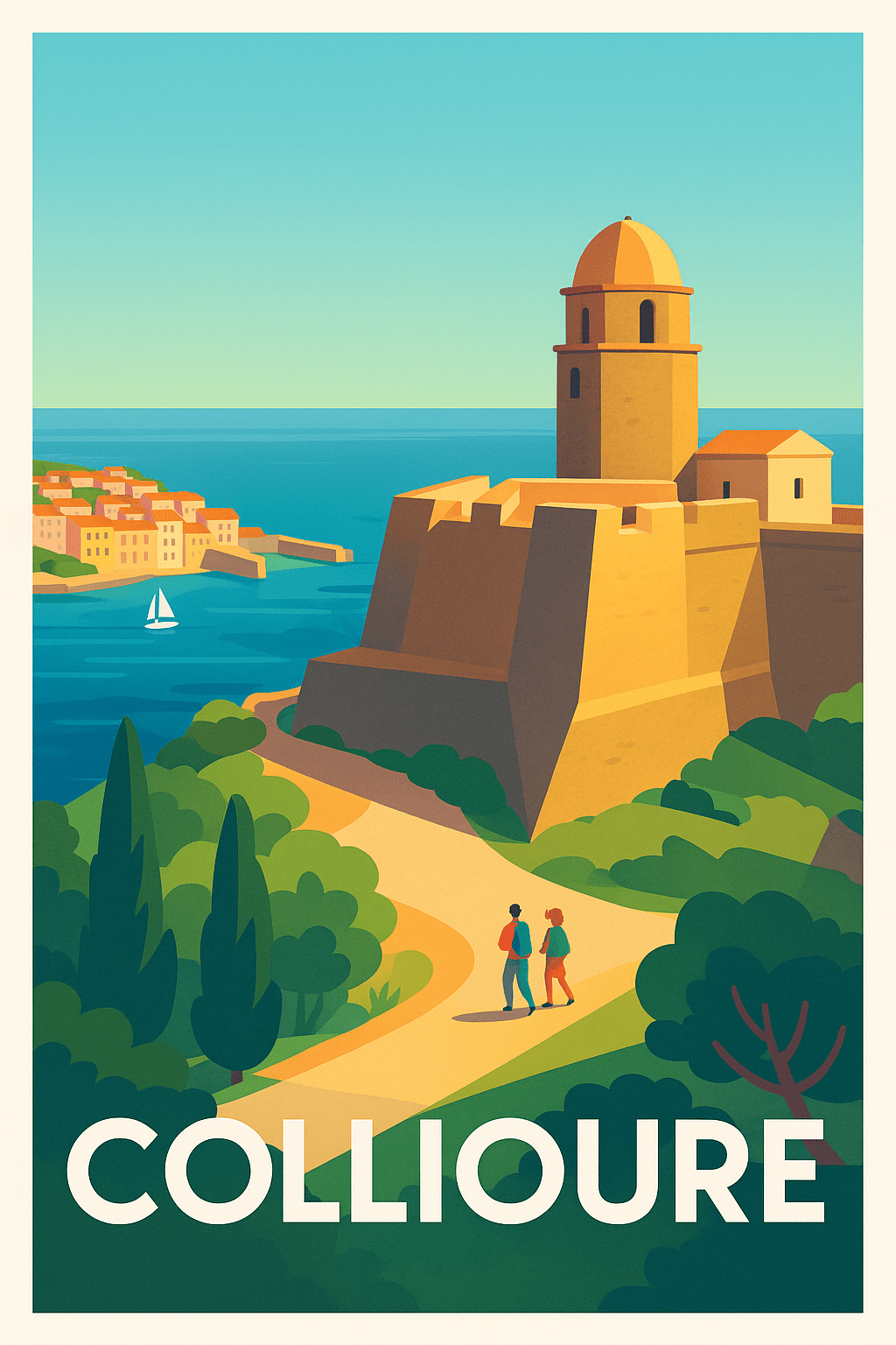 Pyrénées-Orientales France Pas de Cadre / 20 × 30cm Affiche de Collioure - Évasion Méditerranéenne entre Histoire et Nature