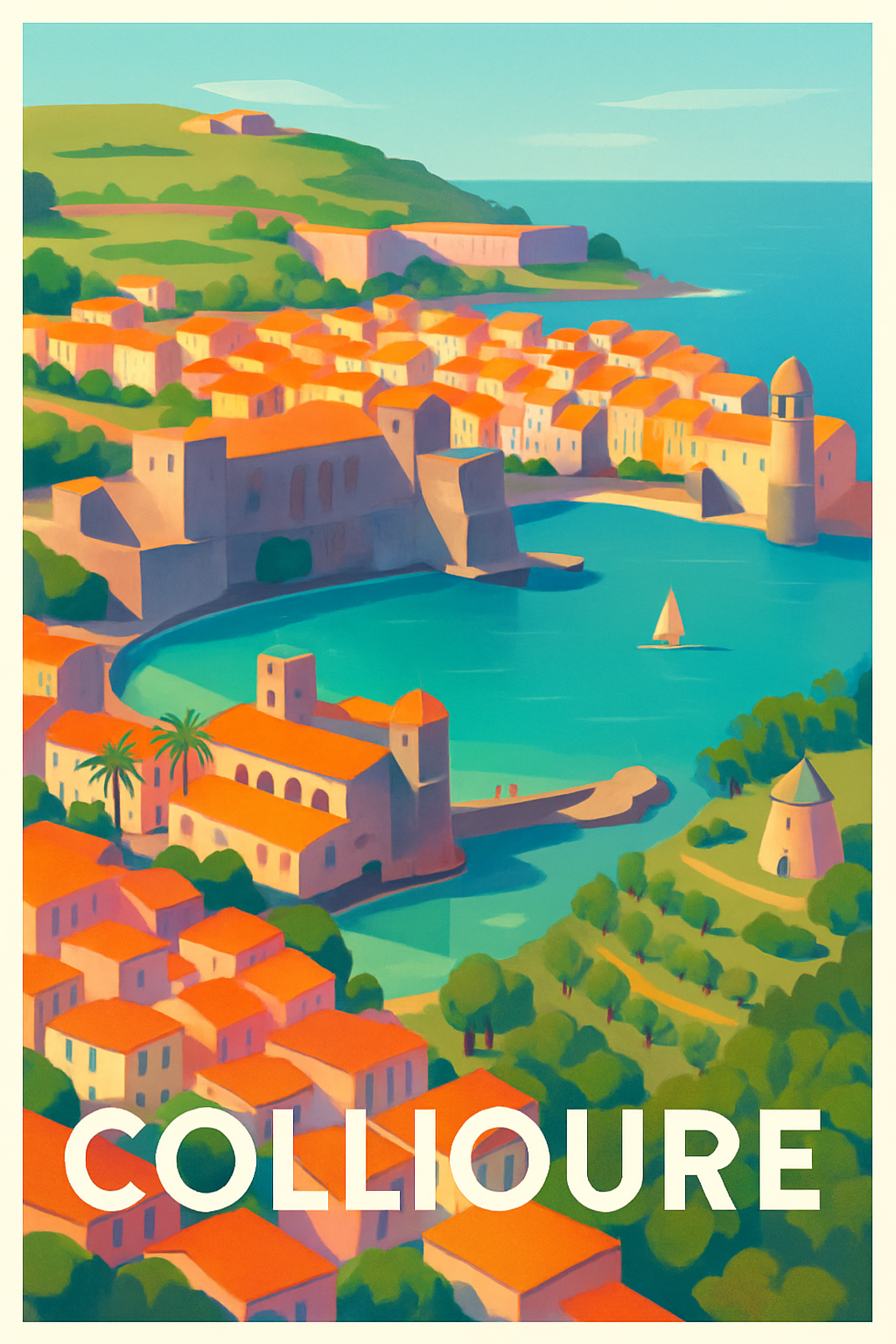 Pyrénées-Orientales France Pas de Cadre / 20 × 30cm Affiche de Collioure - Lumières méditerranéennes entre mer et collines