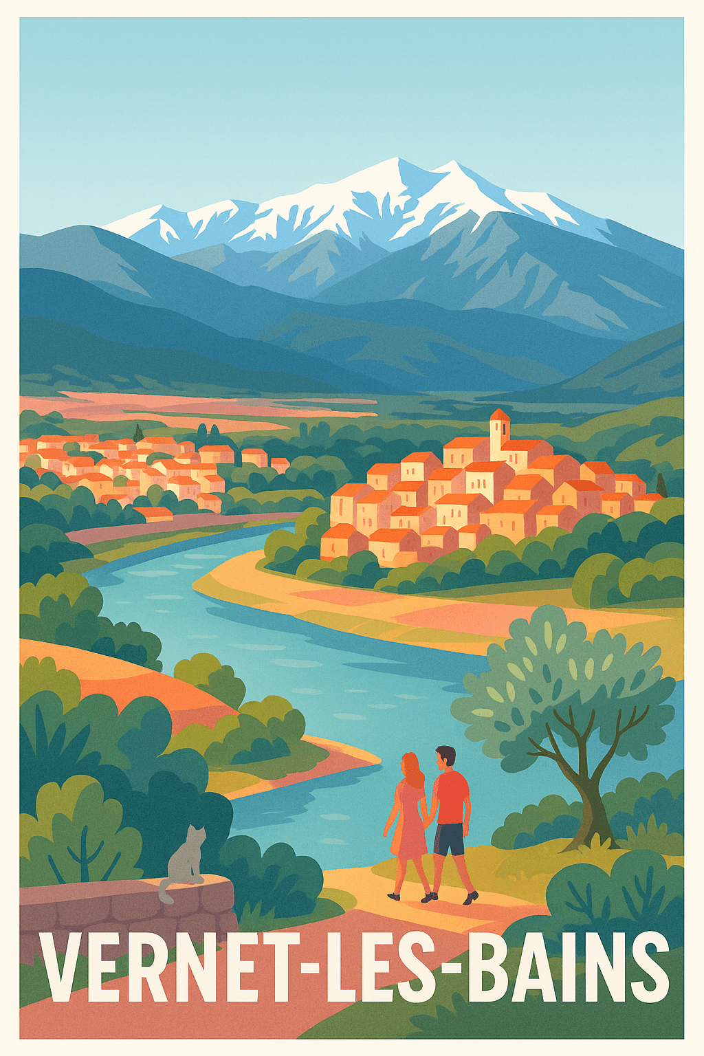 Pyrénées-Orientales France Pas de Cadre / 20 × 30cm Affiche de Vernet-les-Bains - Évasion entre montagnes et rivière
