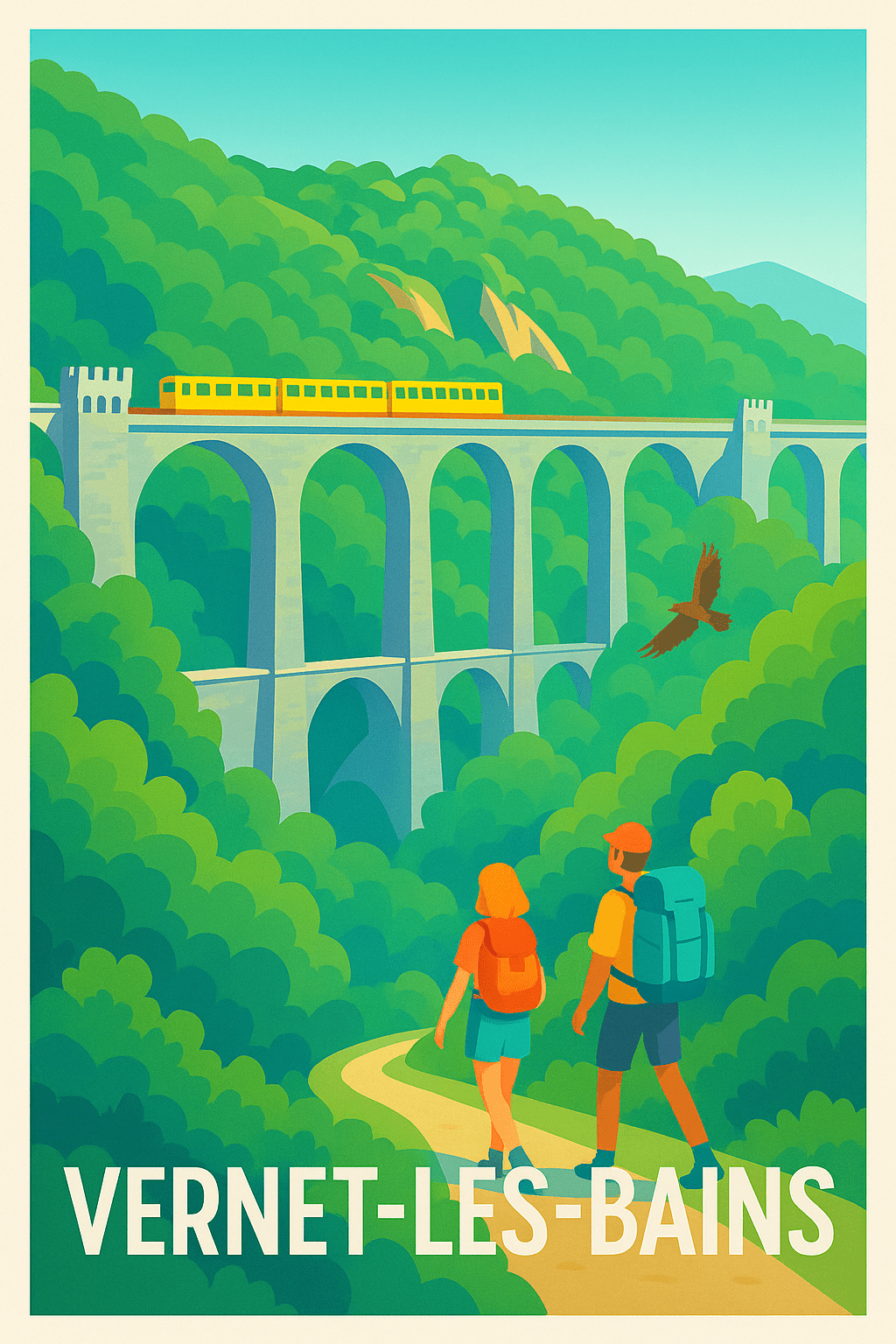 Pyrénées-Orientales France Pas de Cadre / 20 × 30cm Affiche de Vernet-les-Bains - Évasion nature et patrimoine ferroviaire