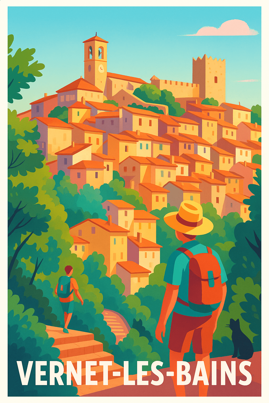 Affiche Vernet-les-Bains — L'escapade authentique en plein cœur des Pyrénées · poster d'art de Vernet-les-Bains