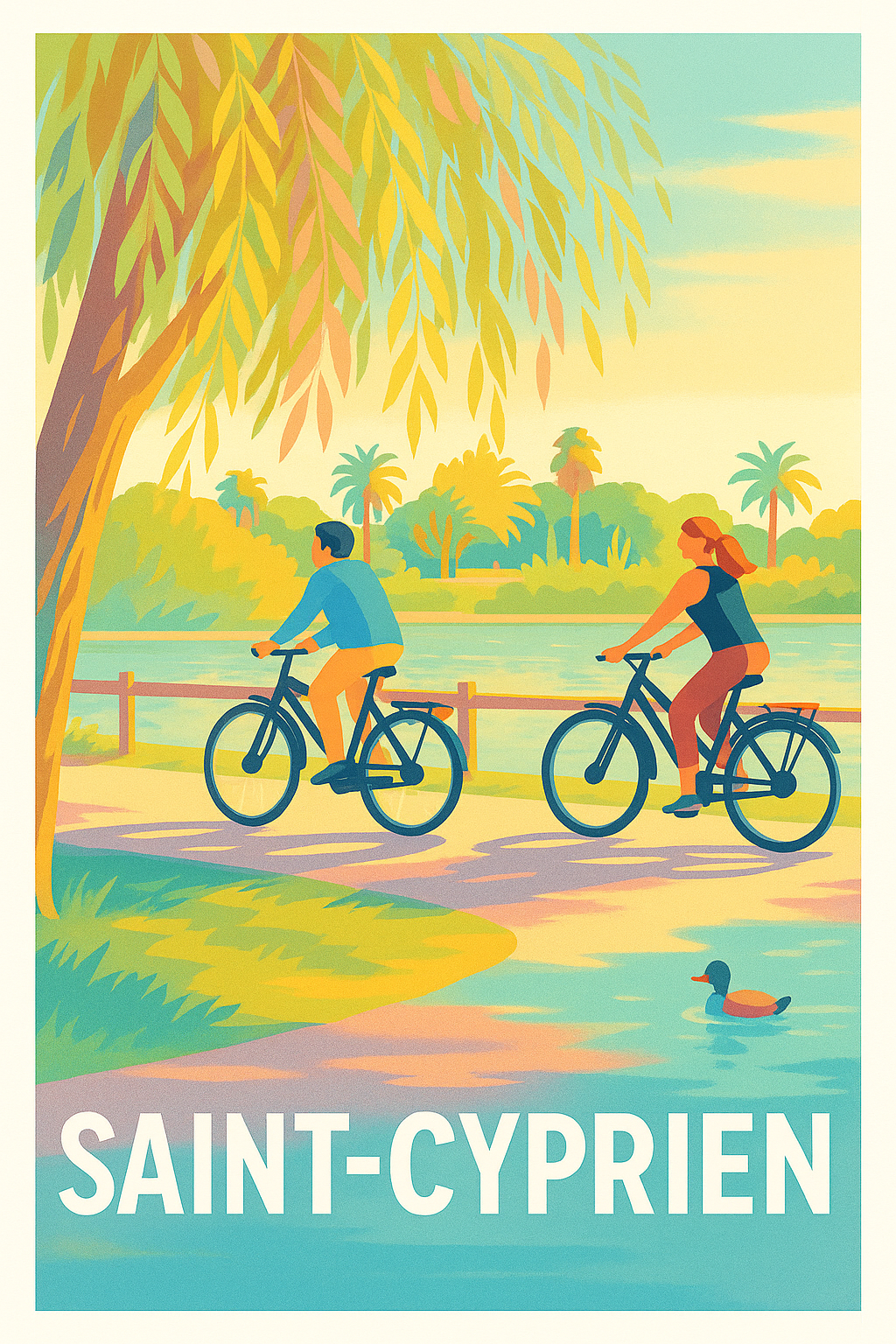 Affiche Saint-Cyprien — Douceur et balade au fil de l'eau · poster d'art de Saint-Cyprien