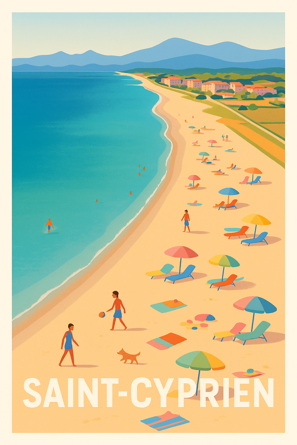 Pyrénées-Orientales France Pas de Cadre / 20 × 30cm Affiche Saint-Cyprien - Évasion ensoleillée au bord de la mer