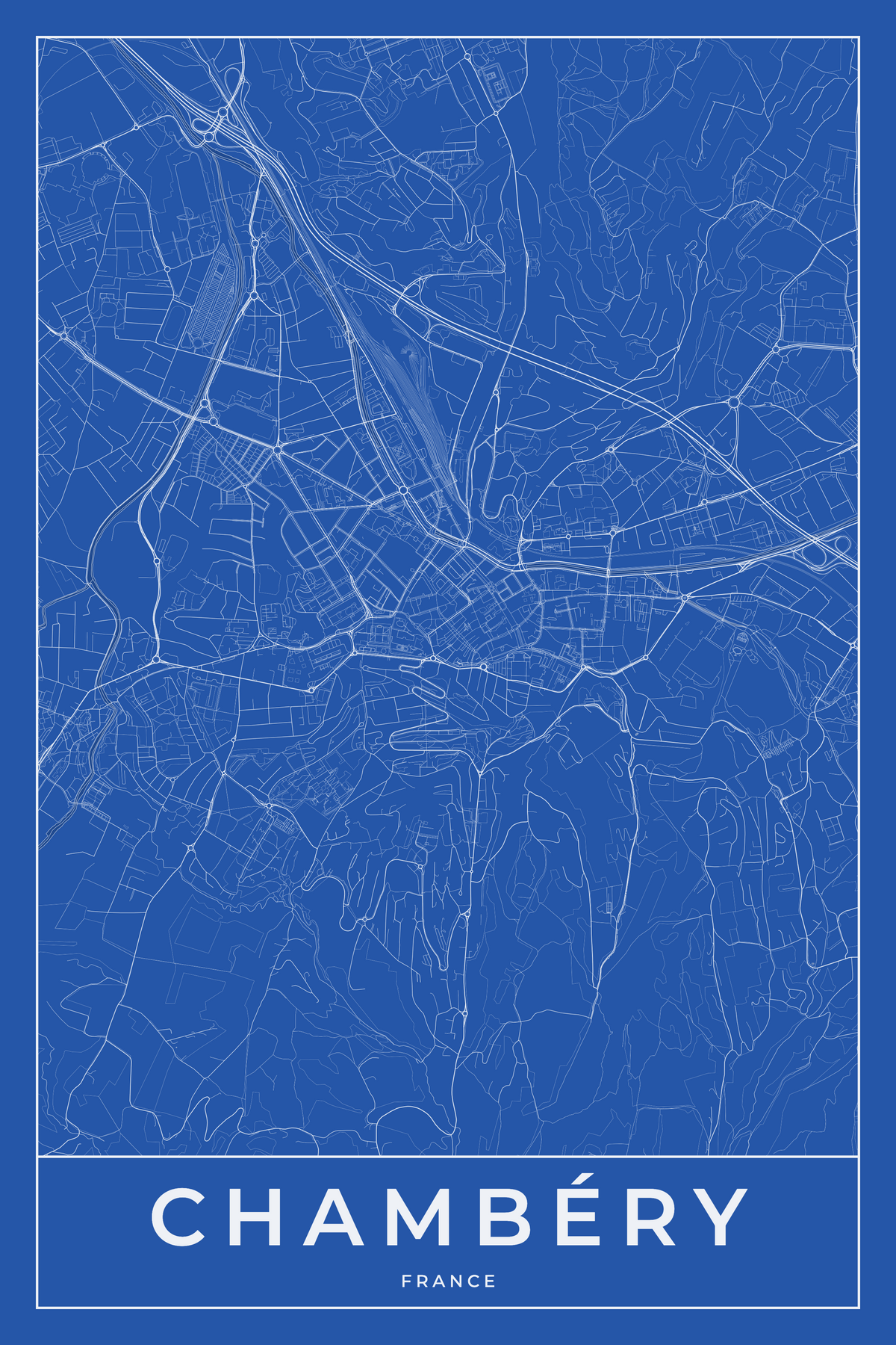 Carte de Chambéry bleue - Affiche personnalisée