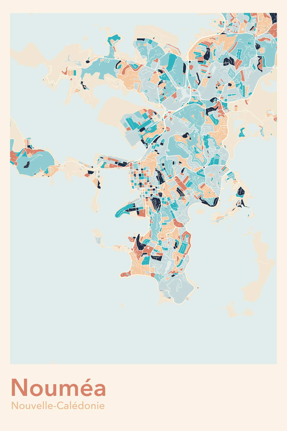 Plan de Nouméa coloré - Carte personnalisée