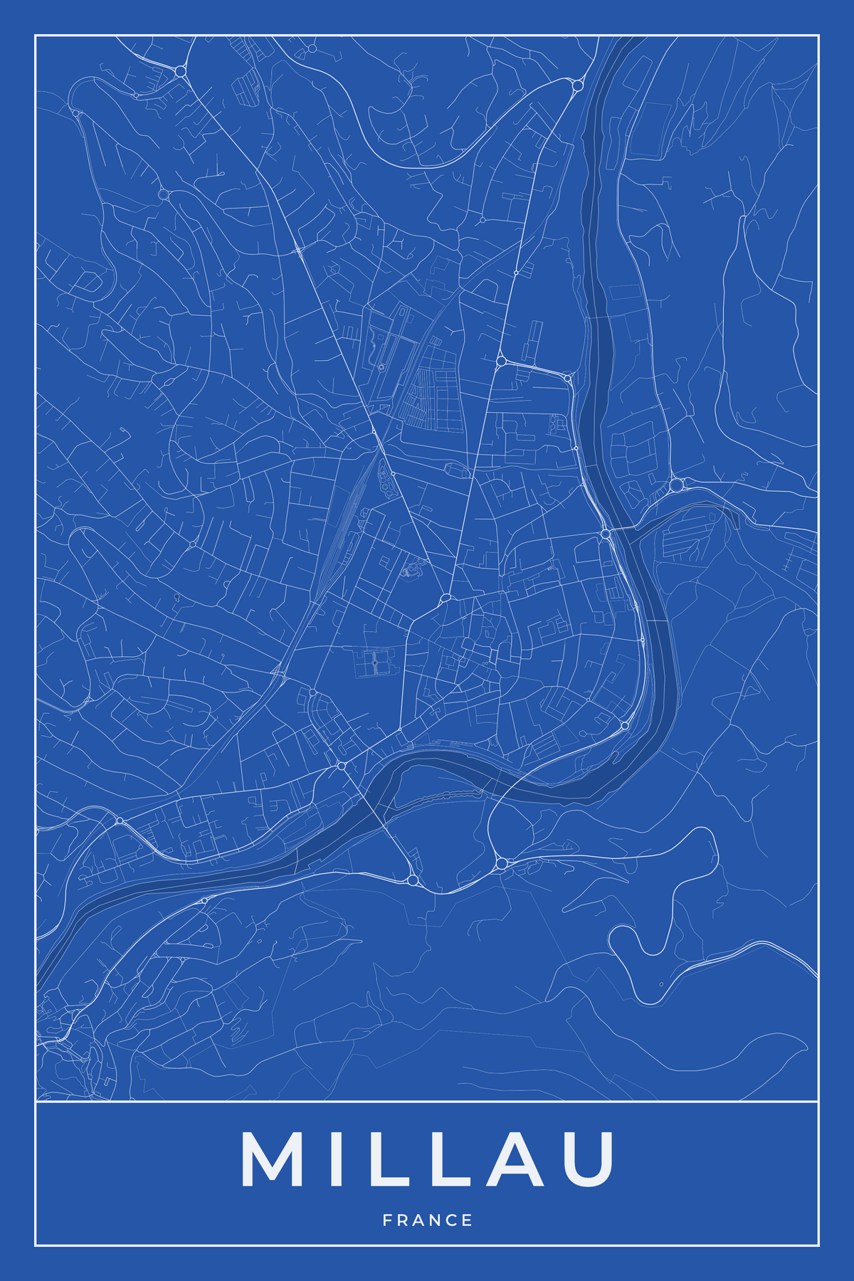 Carte de Millau bleue - Affiche personnalisée