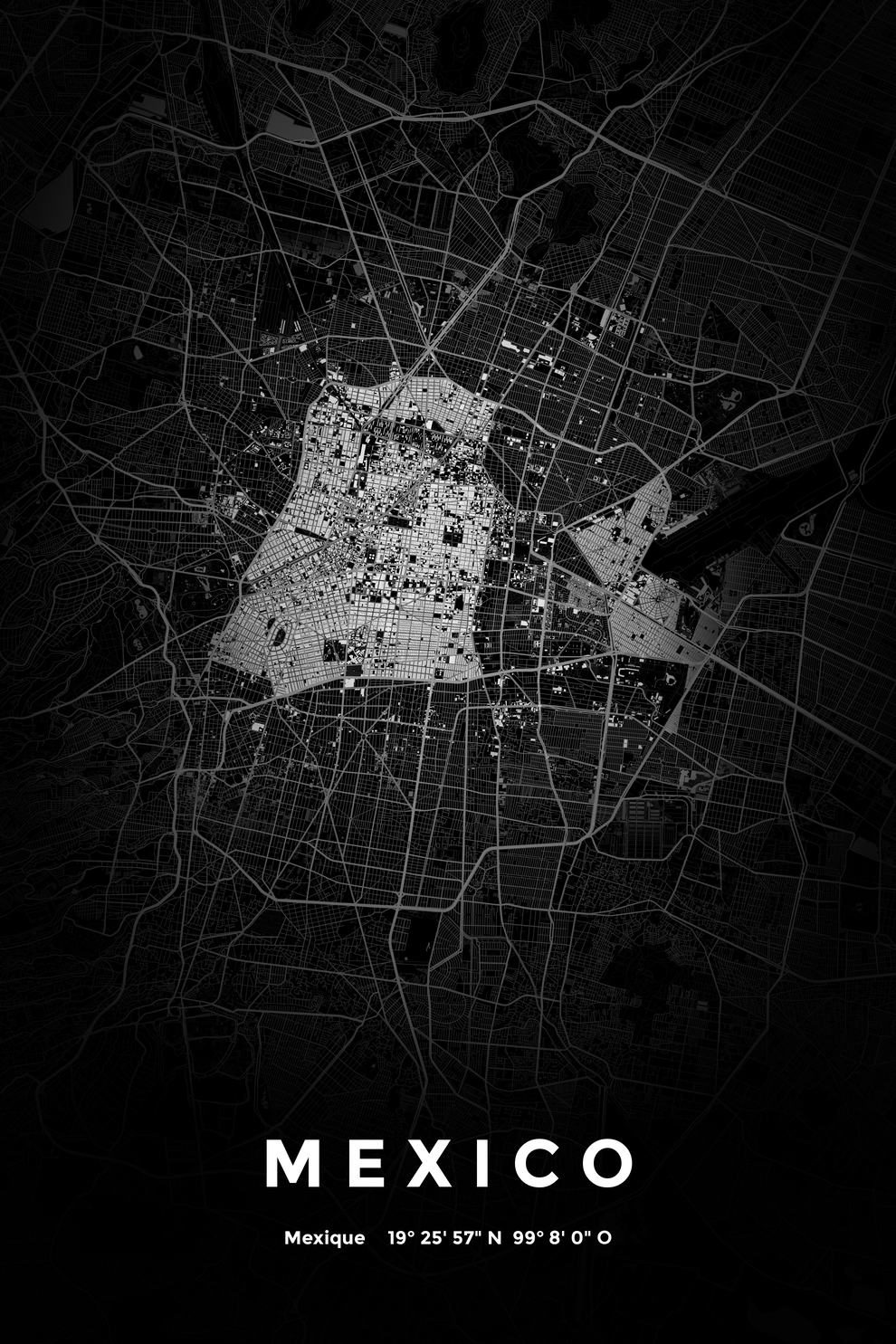 Carte de Mexico nuit - Affiche personnalisée
