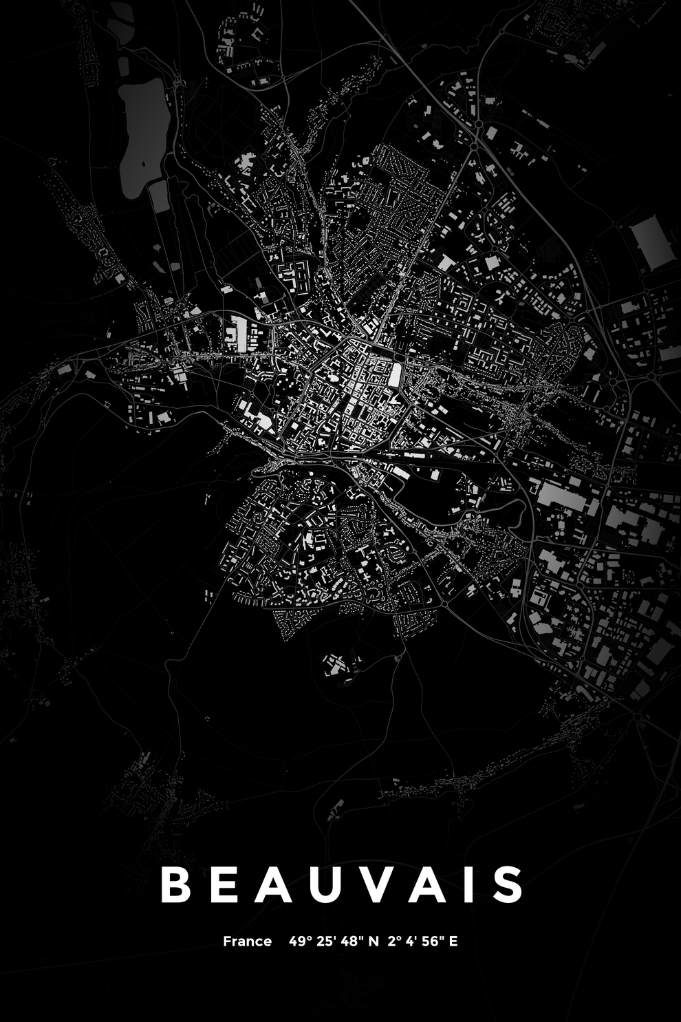 Carte de Beauvais nuit - Affiche personnalisée