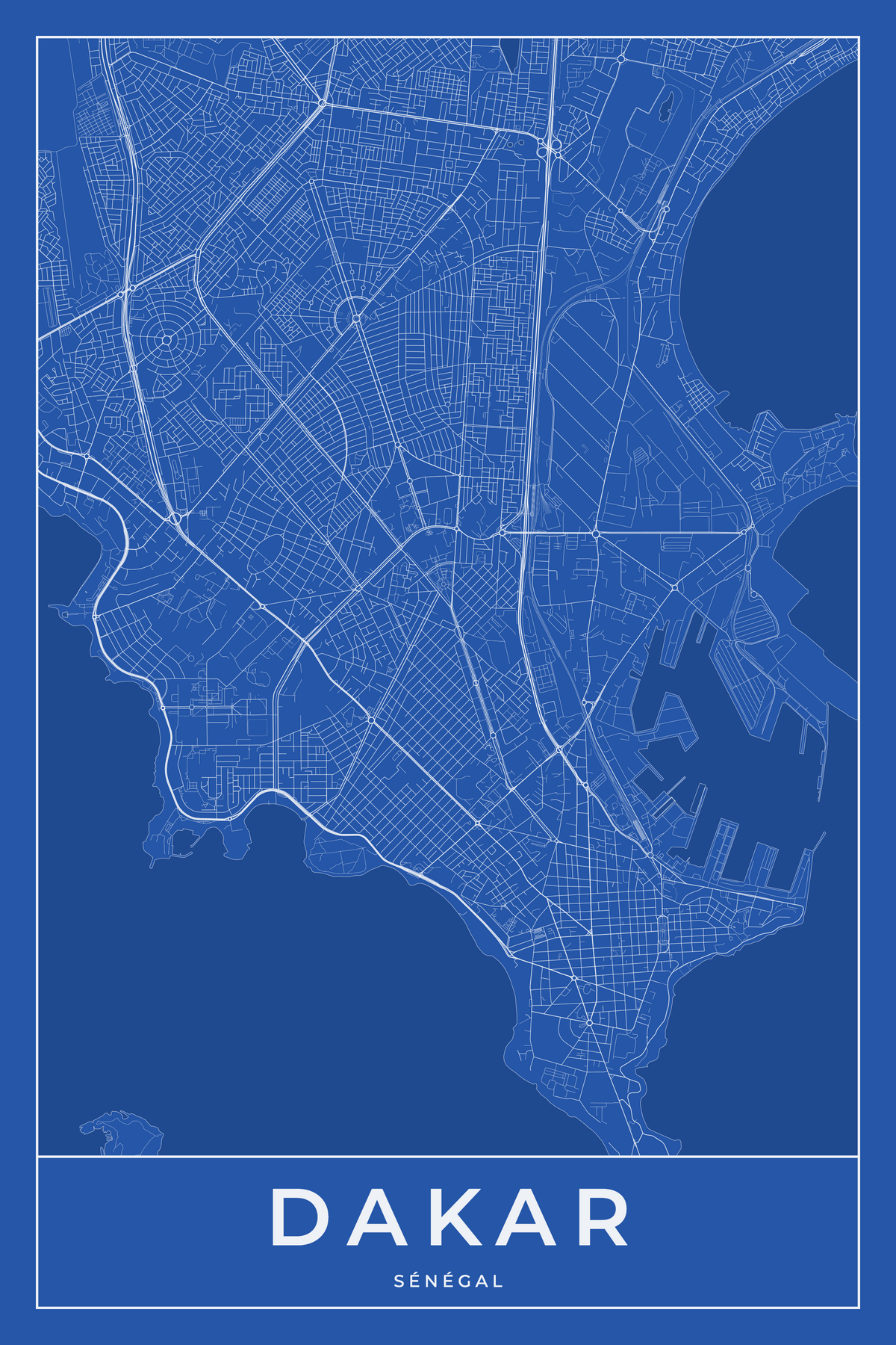 Carte de Dakar bleue - Affiche personnalisée