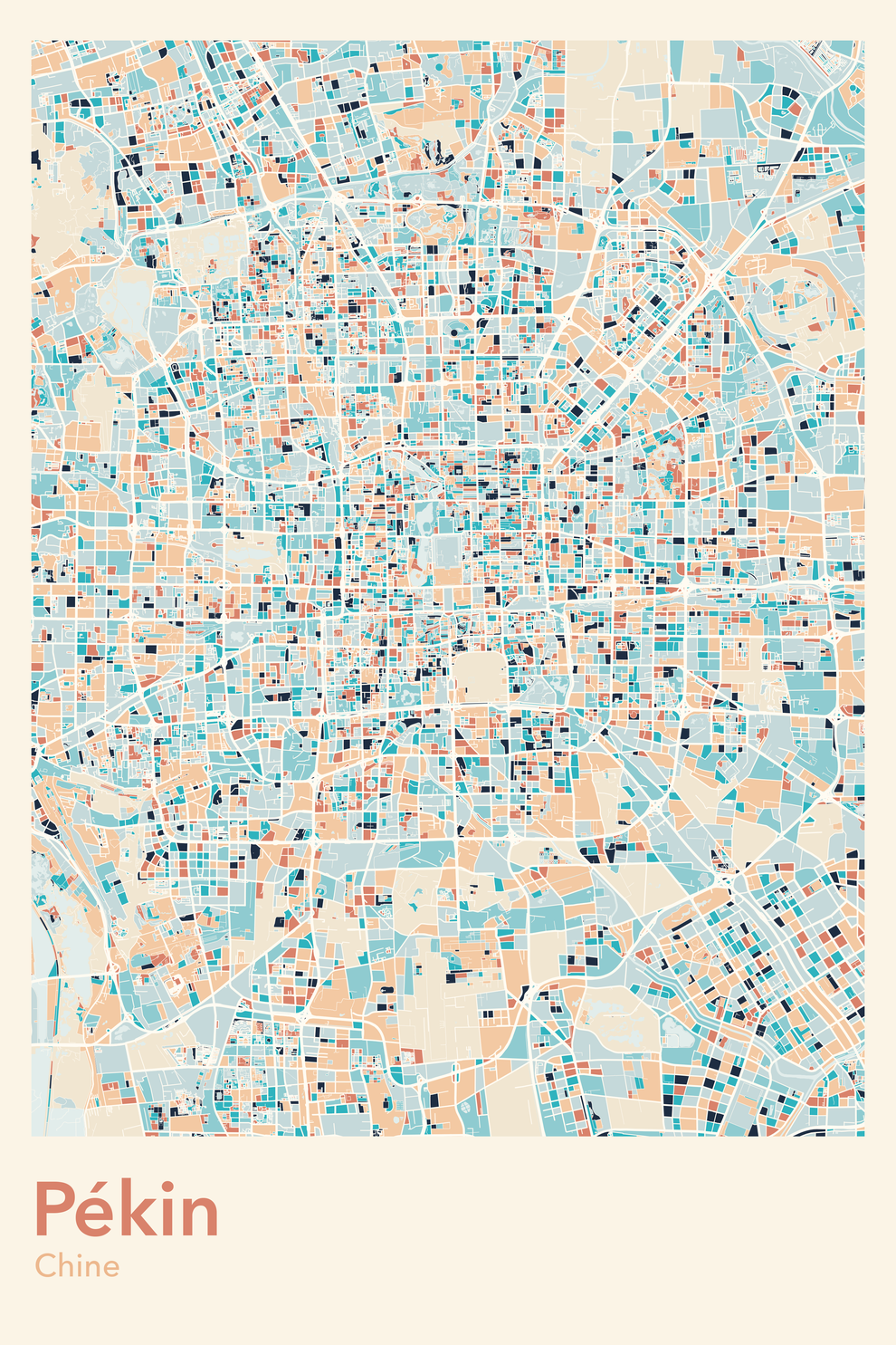 Plan de Pékin coloré - Carte personnalisée